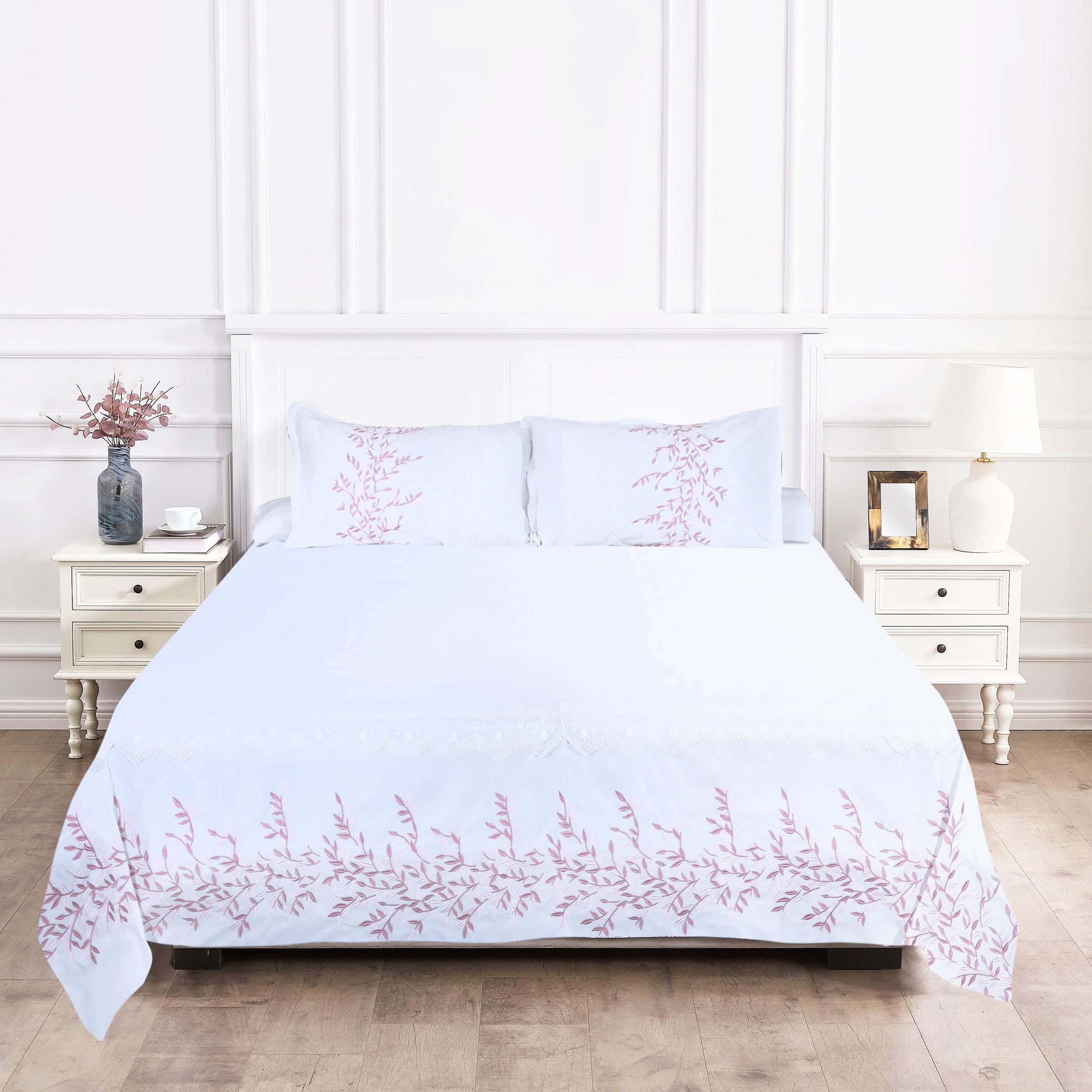 White Gold Cotton Bika Comforter and Bed Sheet Set, 5 Pieces, 240×240 cm, 4100 gm - White Cachmere