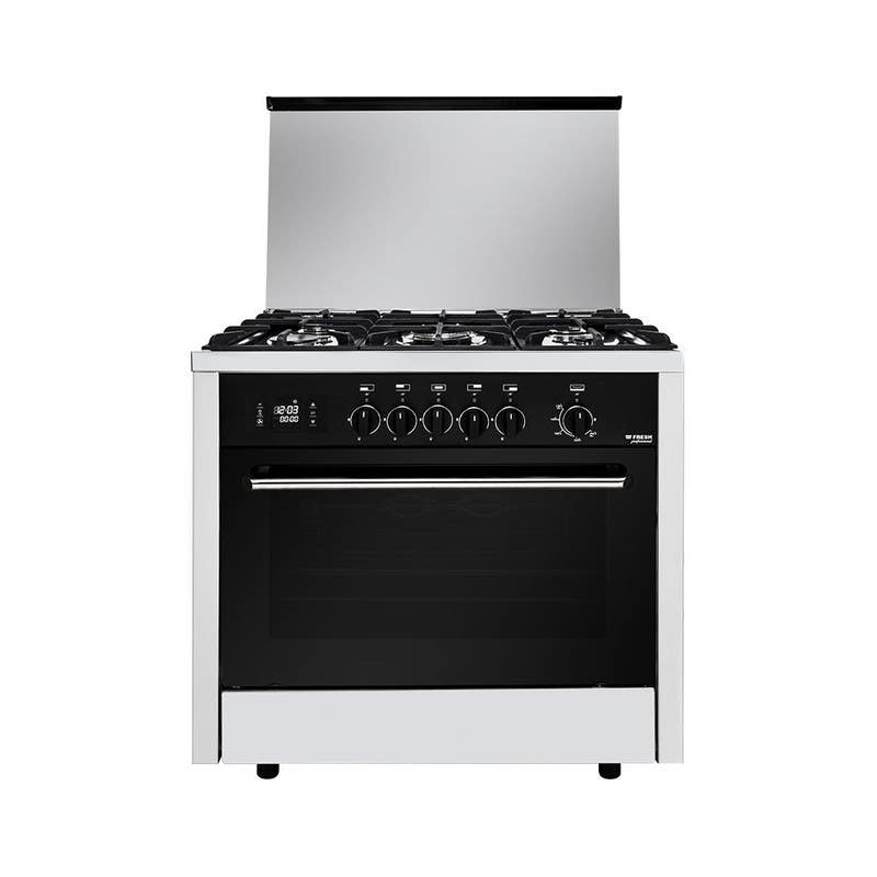 Fresh Gas Cooker, Professional Style, 5 Burners, 90x60 cm, Full Safety, Self Ignition - Silver Black