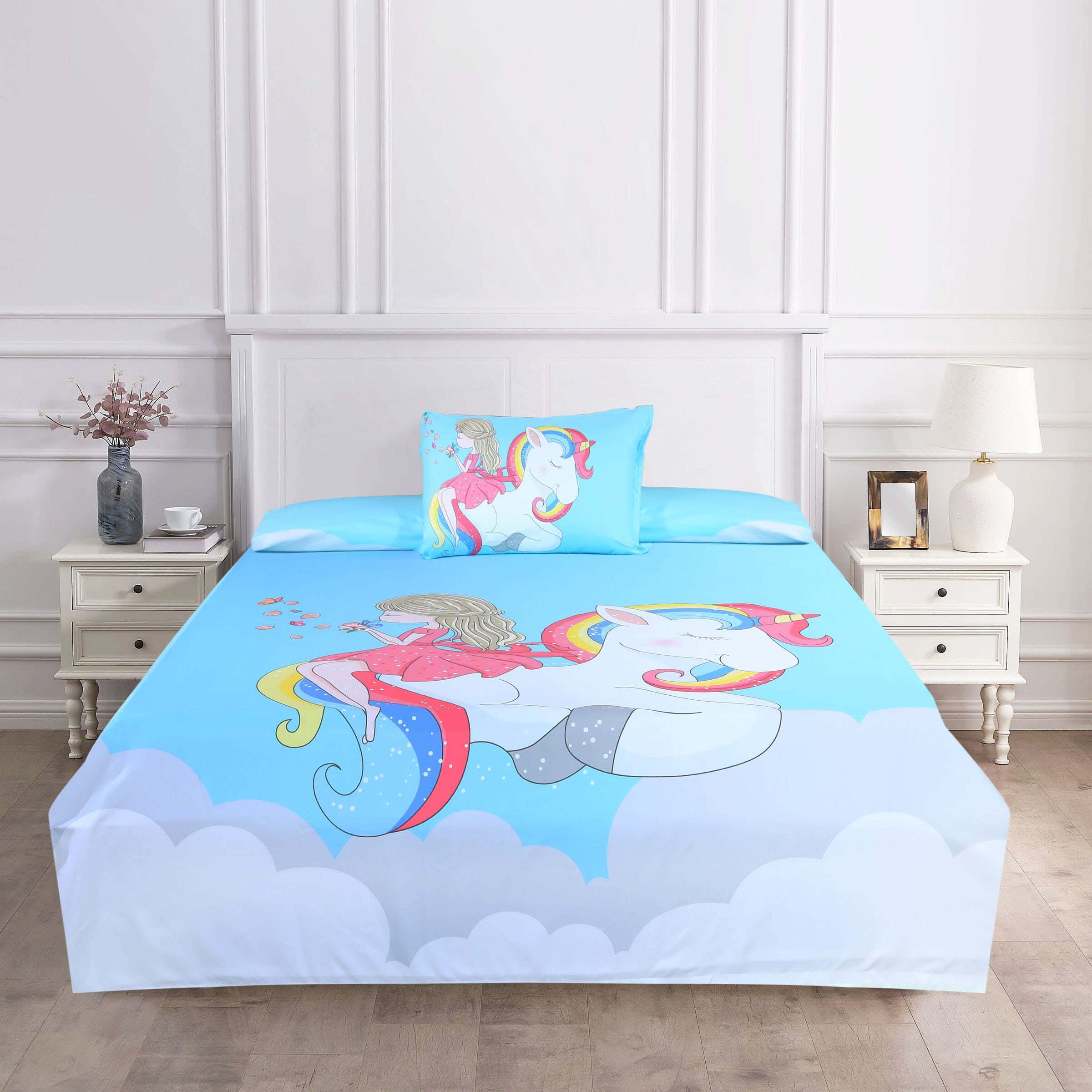 White Gold Microfiber Baby Bed Sheet Set, 6 Pieces, 205x240 cm, Approx 1800 gm - Light Blue