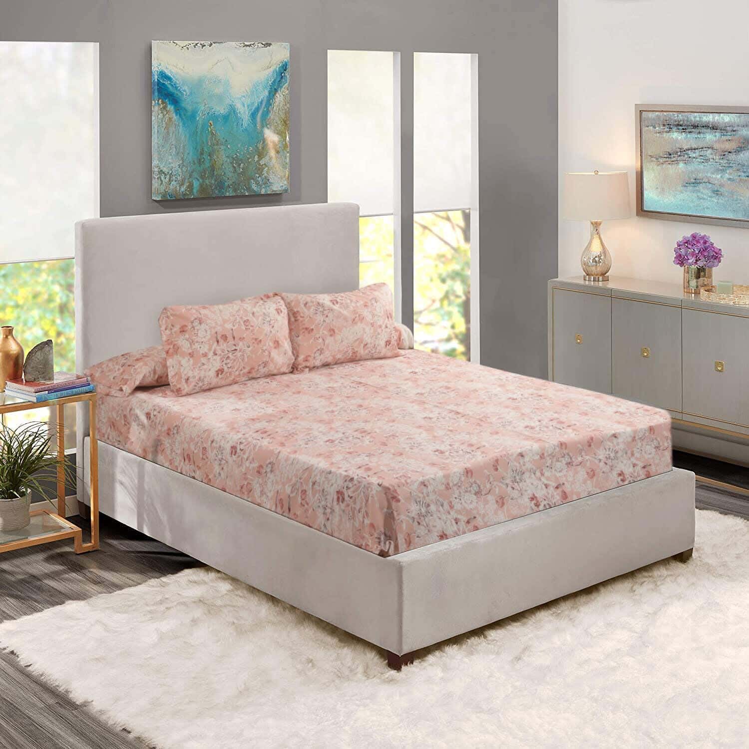 Tex Moon cotton Bedding Sheet Set, 4 pieces, approximately 2000 grm - Multicolor