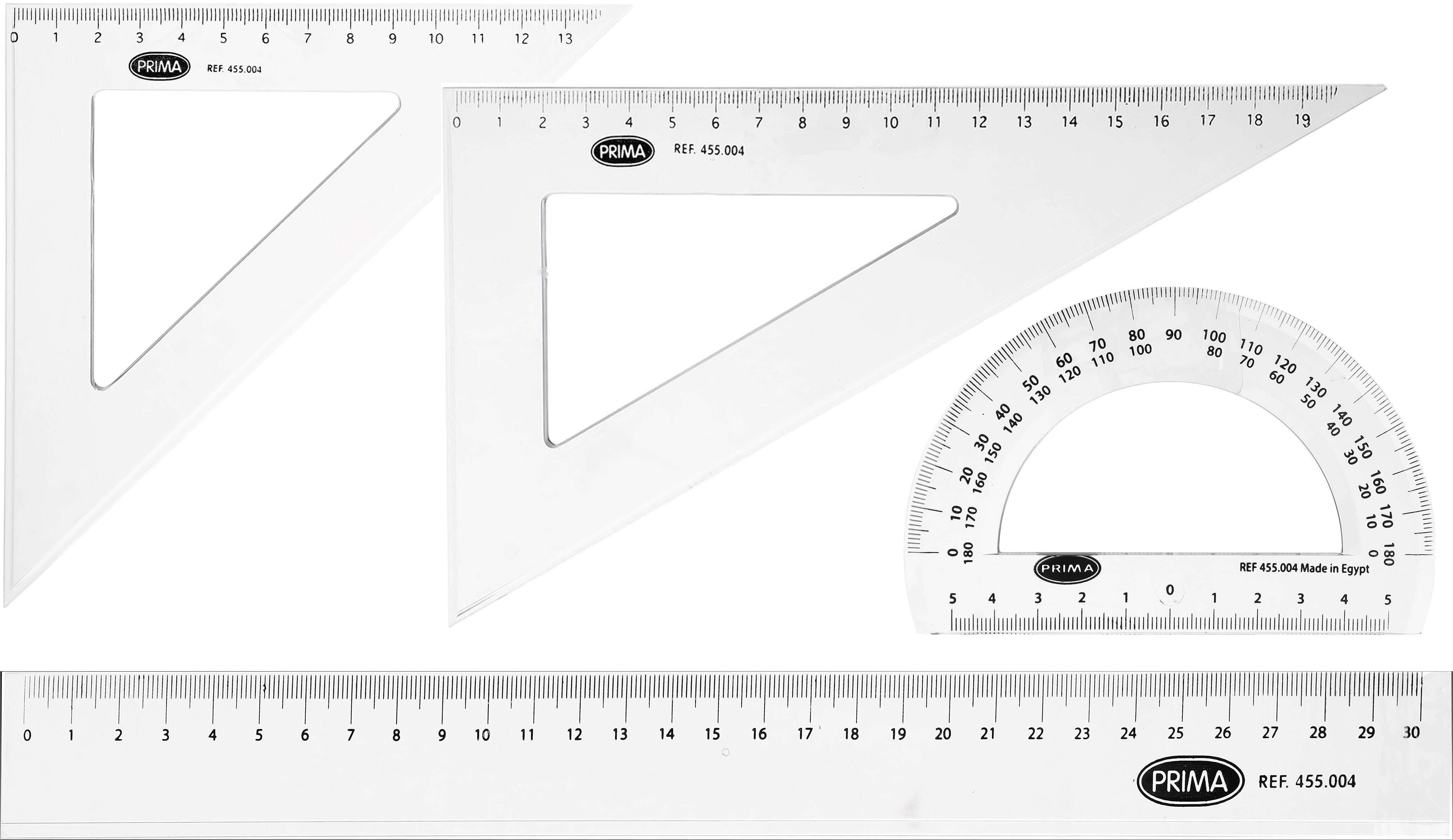 Prima Geometric Tool Set, 4 Pieces - Clear