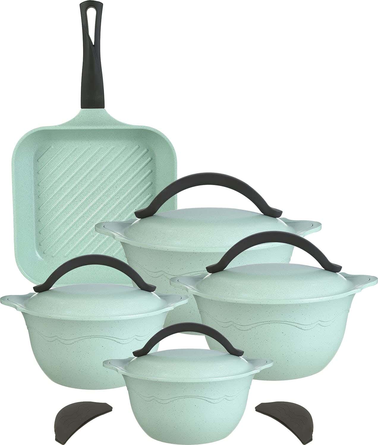 Master Retro Granite Pots Set, 11 Pieces - Light Green
