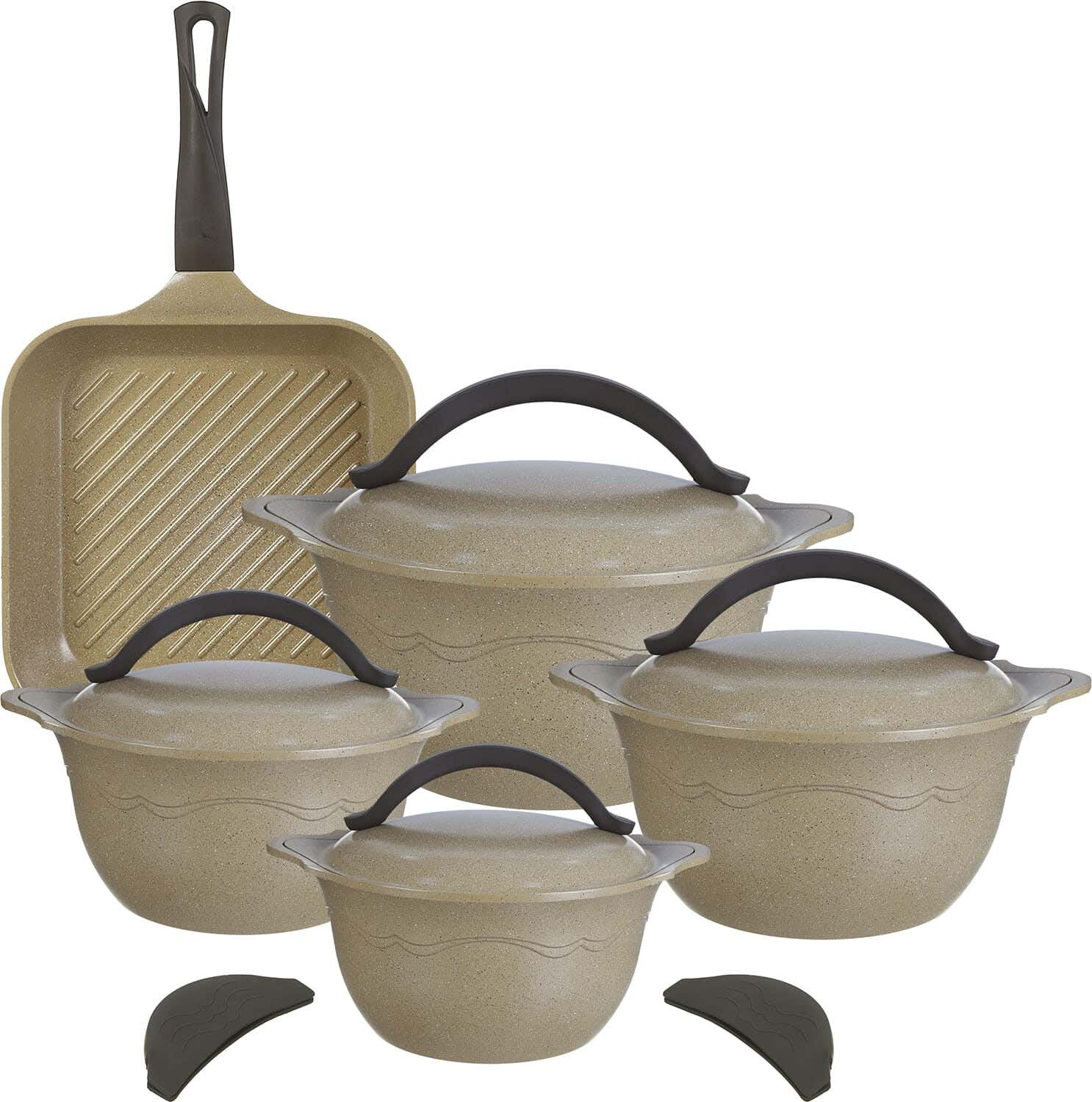 Master Retro Granite Pots Set, 11 Pieces - Coffee