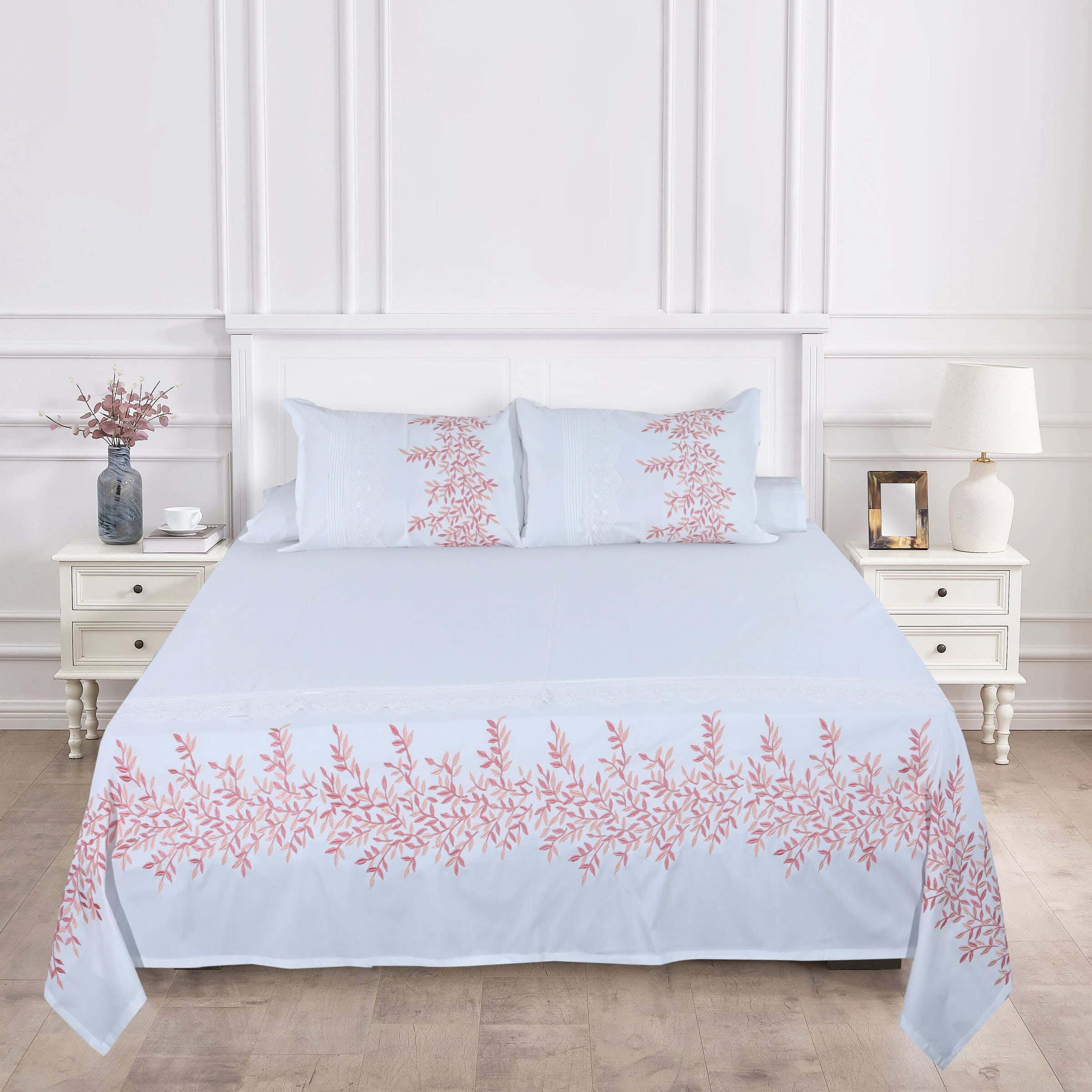 White Gold Cotton Bika  Comforter and Bed Sheet Set, 5 Pieces, 240×240 cm, 4100 gm - White Cachmere
