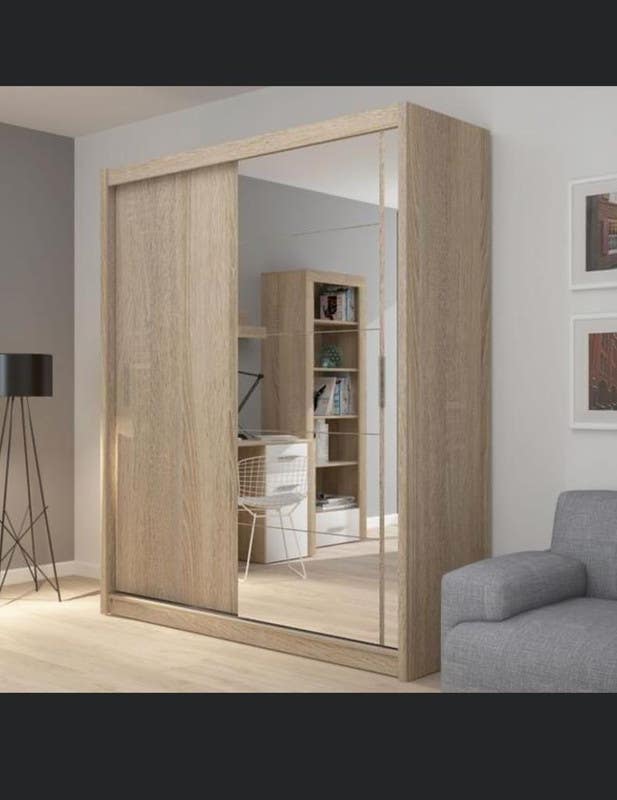 MDF Wood Wardrobe with Sliding Doors, 140x60x200 Cm - Beige