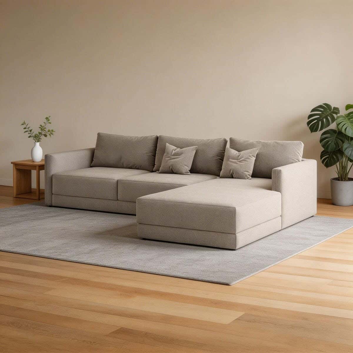 L-shaped corner sofa, beech wood, linen, 180x280x85x75 cm - Beige