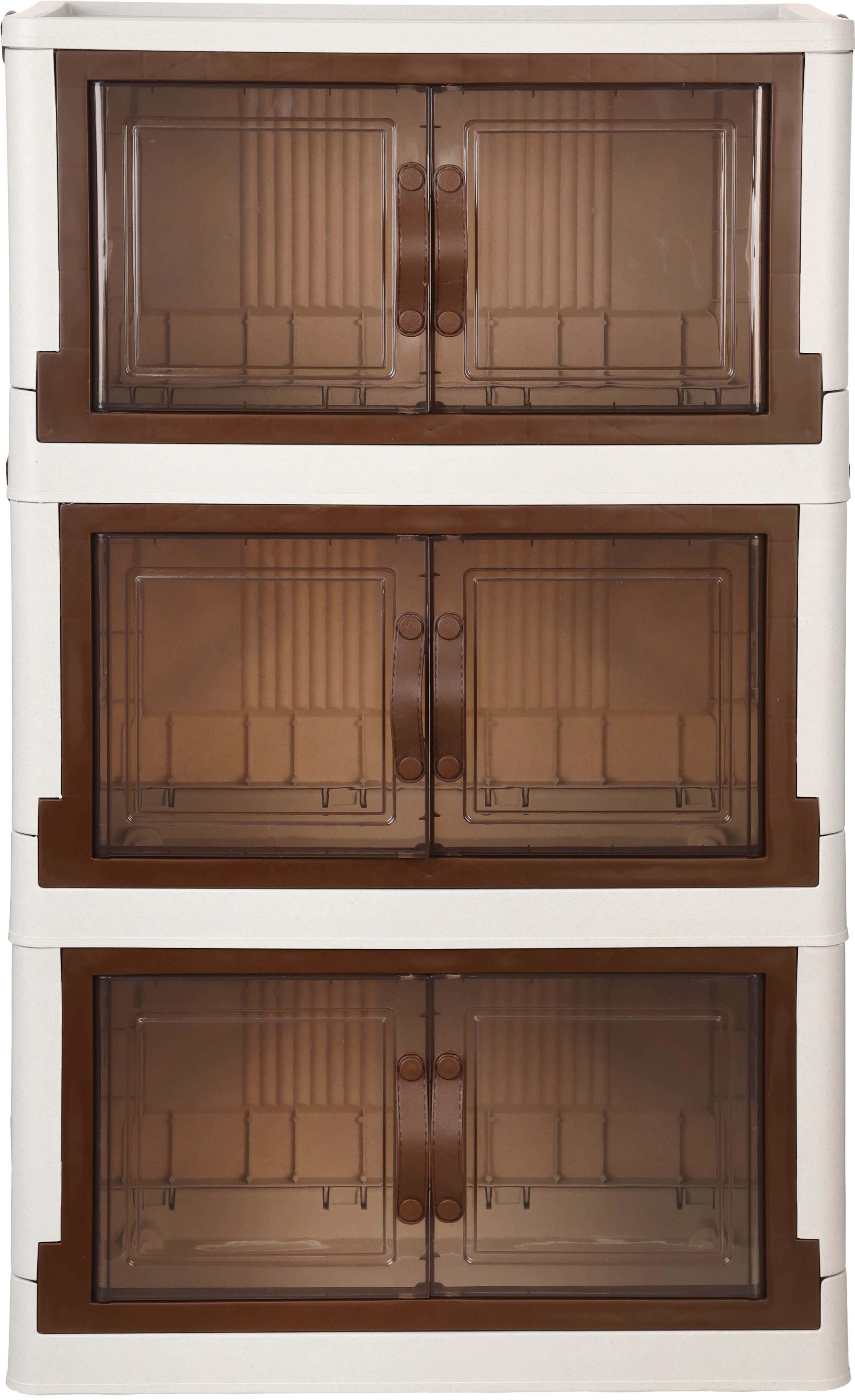 Al Wataneya Plastic Mini Elite Wardrobe, 3 Layes, 95×56×32 cm - Off White Brown