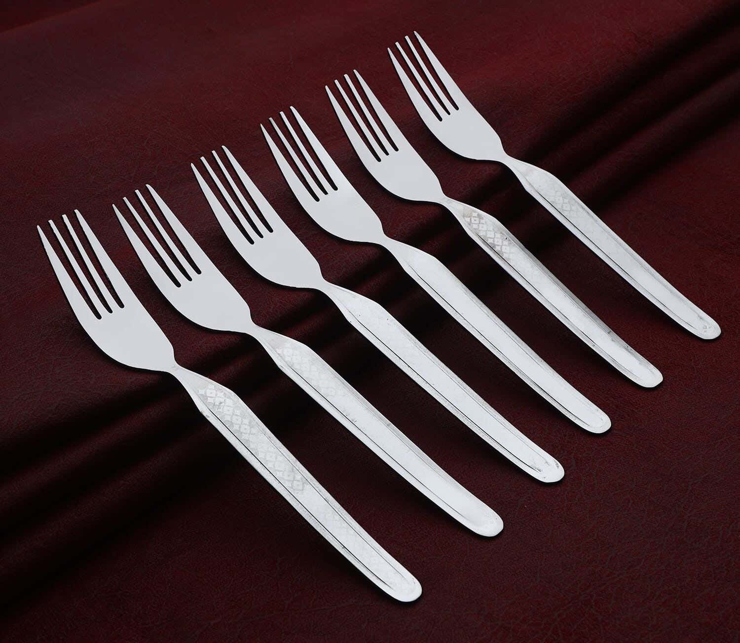 Top One Stainless Steel Laser Dinner Fork Set, 6 Pieces, 18 cm - Silver