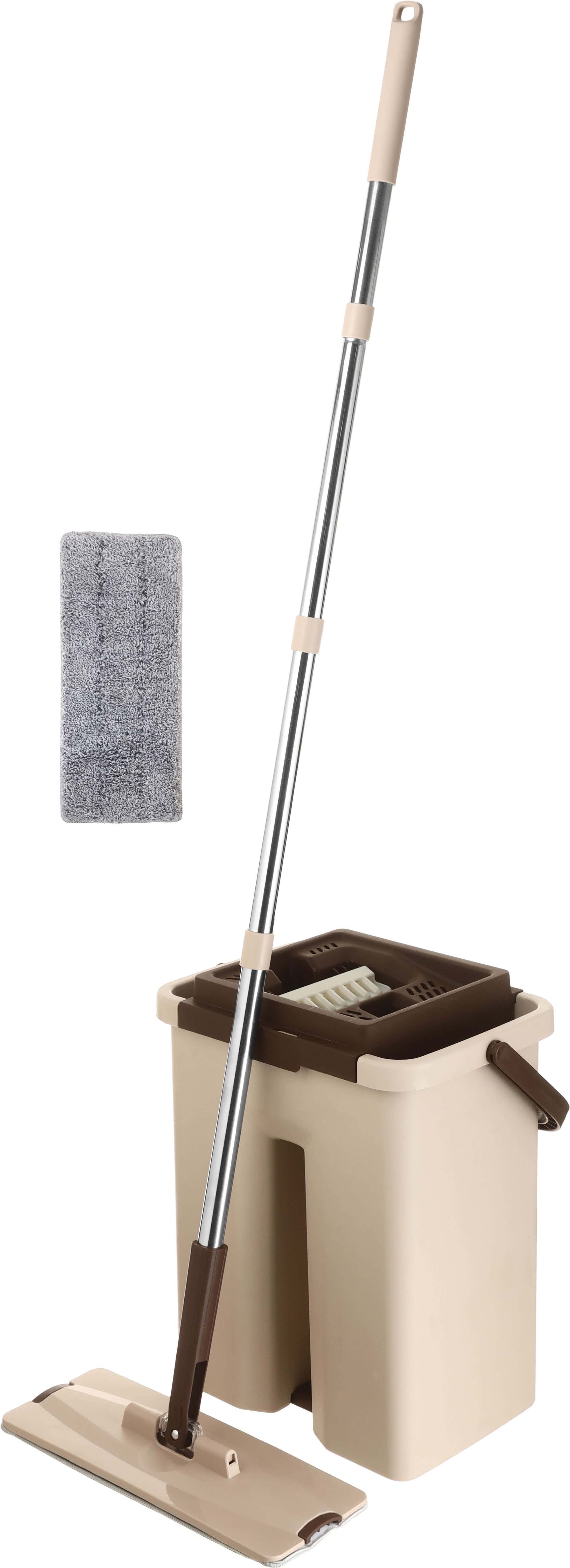 Al Wataneya Plastic Mop Bucket, 2 eyes, Plastic Flat Mop with Stainless Steel Handle, 42×36×26 cm - Beige