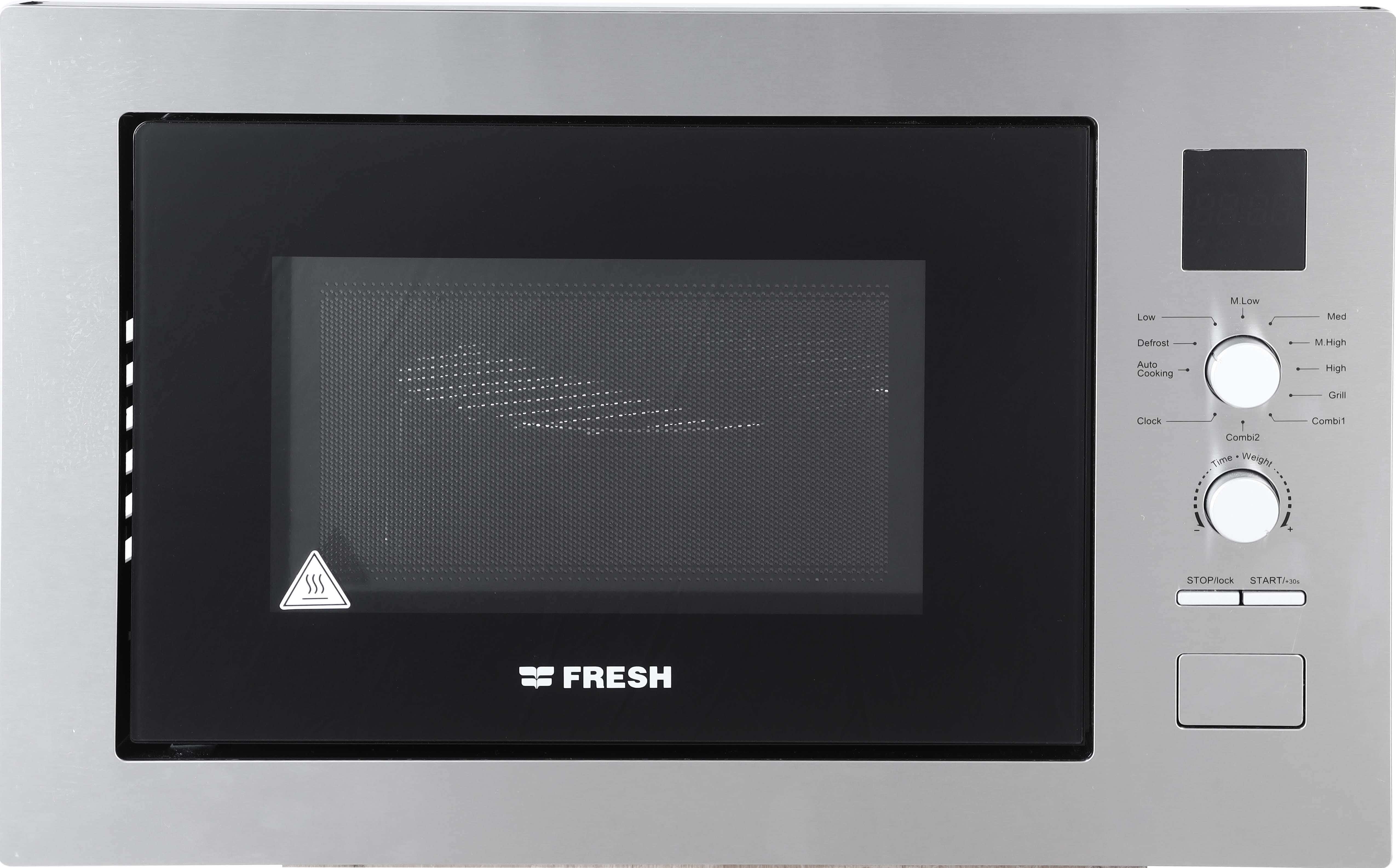 Fresh FBMW-25ECG -STW Built-in Microwave with Grill, Stainless Steel, Digital, 25 Litres, 850 Watt - Silver
