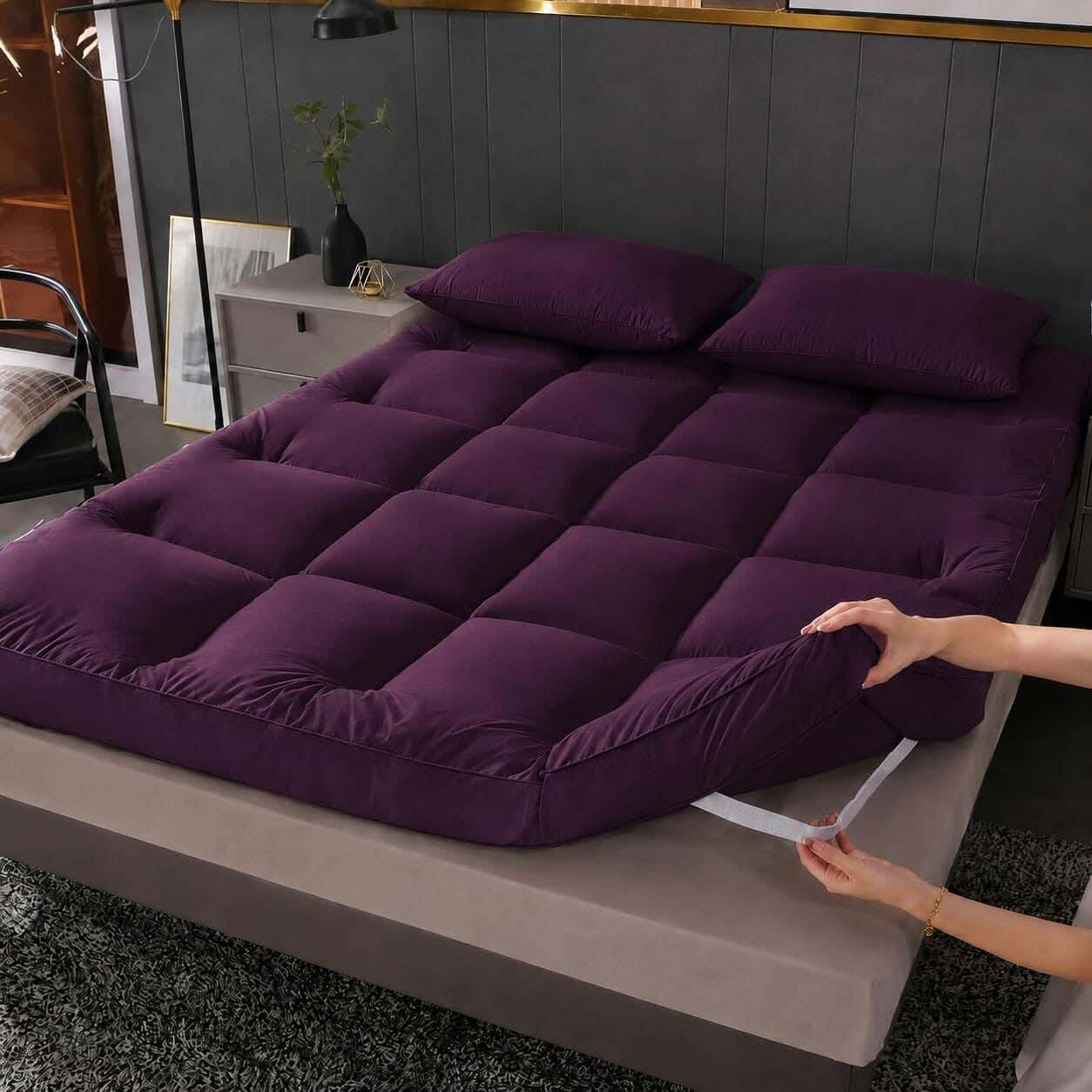 Alalmeramattresses Hotel Soft Mattress, 800 G/M² Density, Soft Fiber Filling, With Elastic For Secure Attachment, 195 × 200 Cm - Mauve