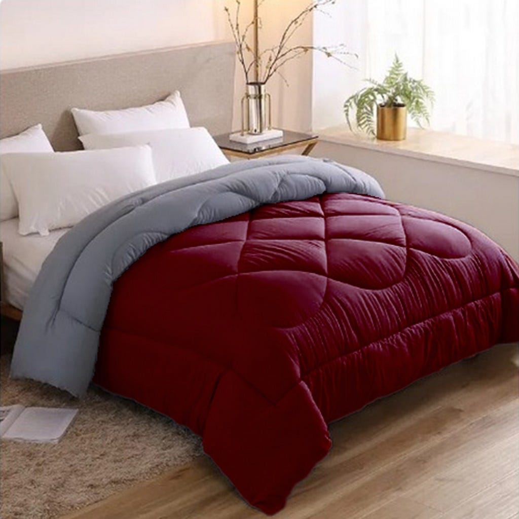 Line Sleep Fiber Double Face Quilt, 220x180 cm - Burgundy Grey
