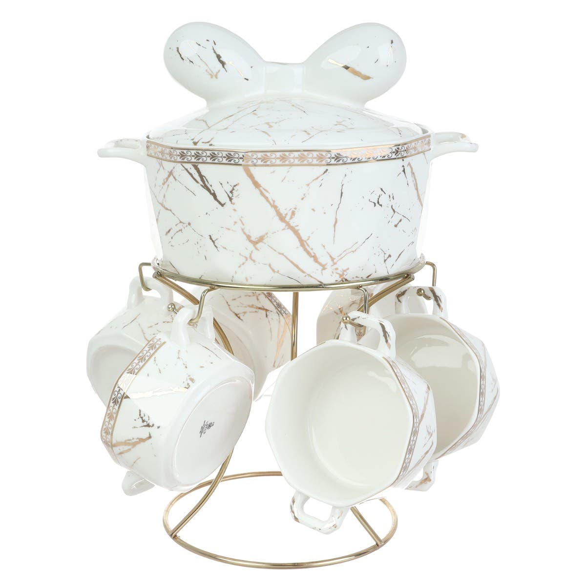 Lotus Dream Porcelain Bowl set, 8 Pieces - White Gold