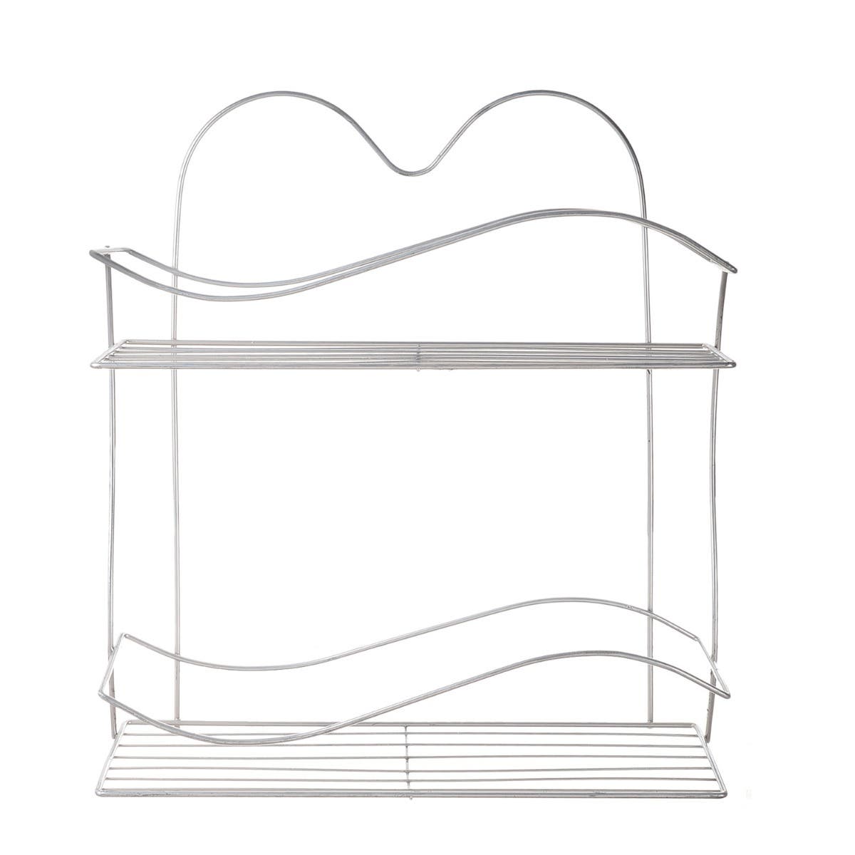Atom Steel Metal rectangle Shelve & Racks, 2 Layers, 37x14x40 cm - Silver