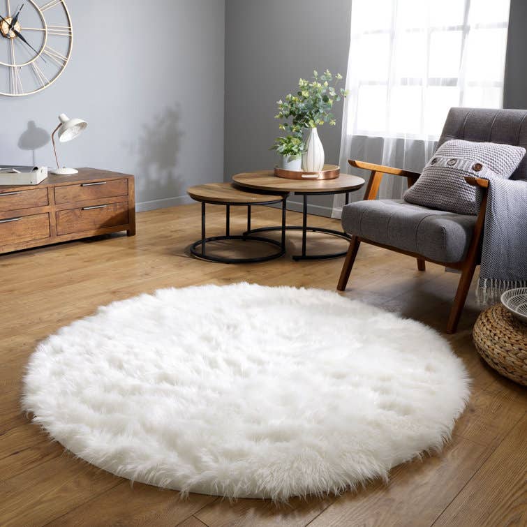 Fur Round Carpet, 150×150 cm - White