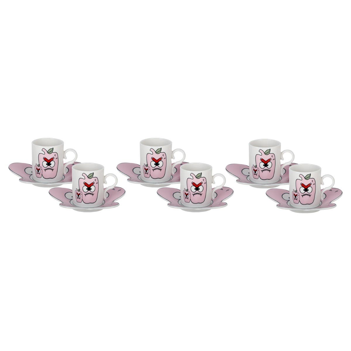 Ipek Porcelain Coffee Cup Set, 12 Pieces - White Pink