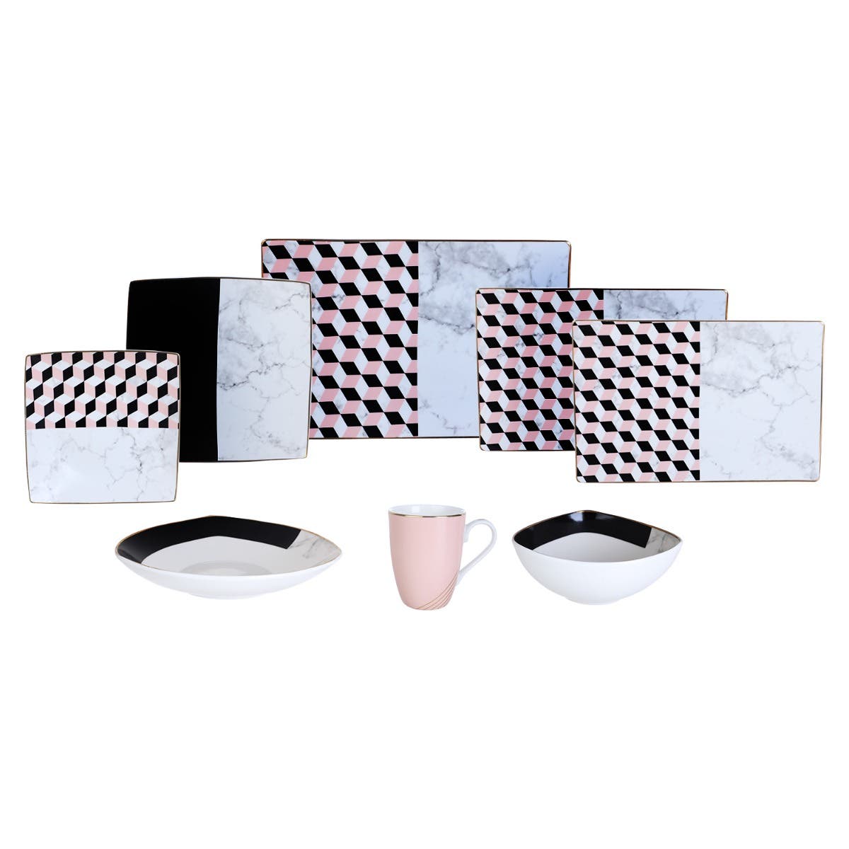 Lotus Dream Porcelain Dinner Set, 33 Pieces - Multicolor
