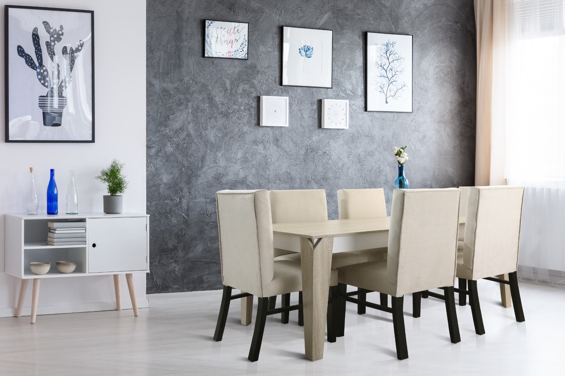 MDF Wood Dining Room Set, 7 Pieces, 160×80 cm - Beige