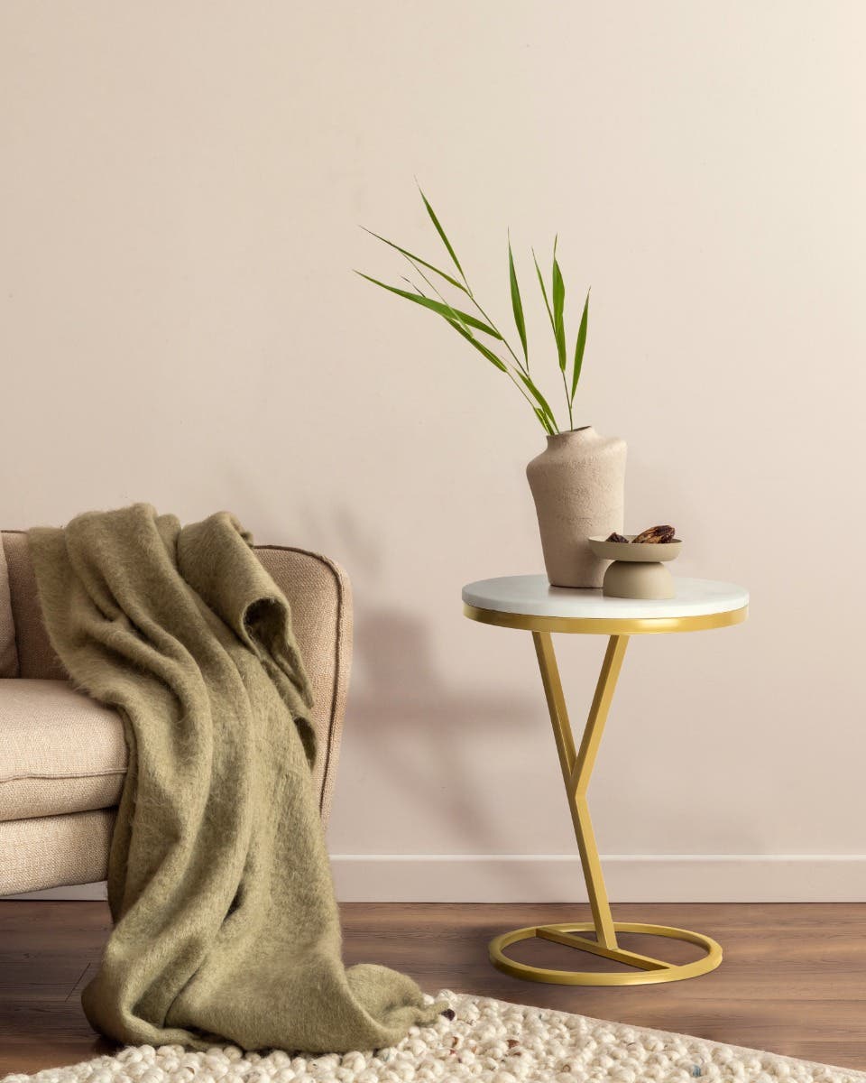 Steel Side Table , Round Shape, One Piece, 50×40×40 cm - Gold