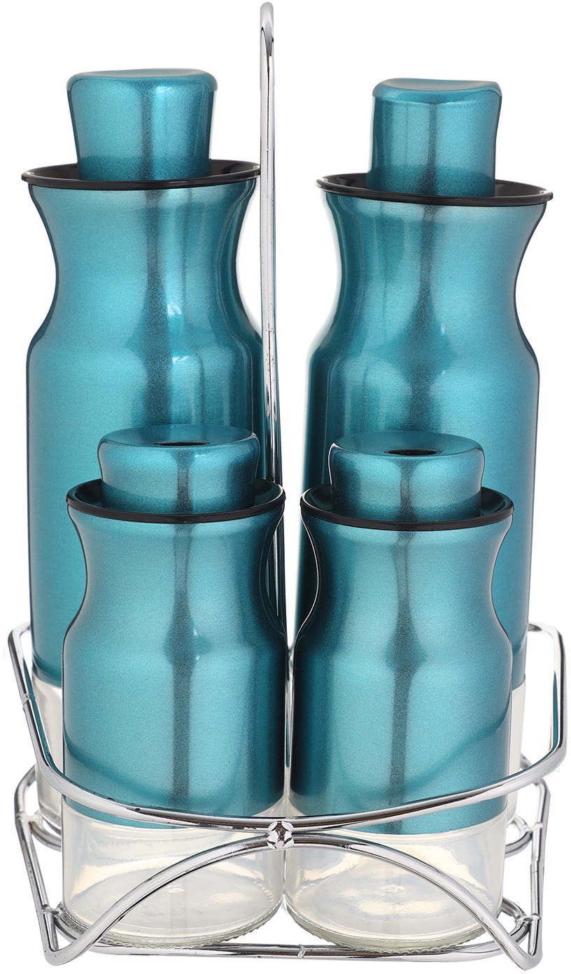 Glass Bottle Set For Vinegar and Oil, 4 Pieces - Turquoise