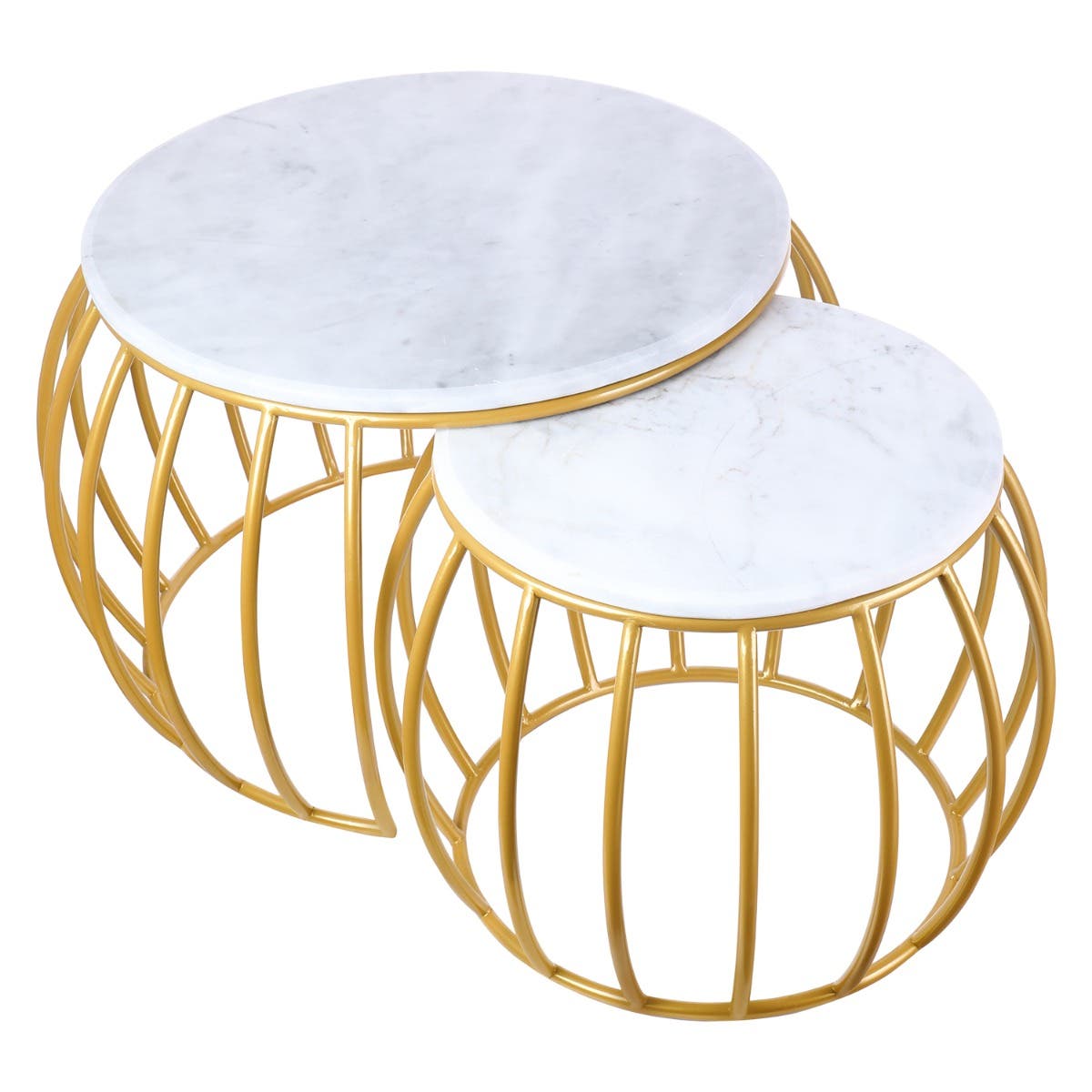 Steel Center Table Set, 2 Pieces - Gold White