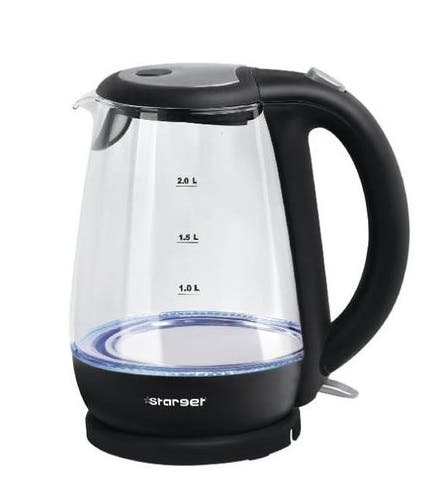 Starget Electric Kettle, Pyrex, 2 Liter, 2200 Watt - Clear Black