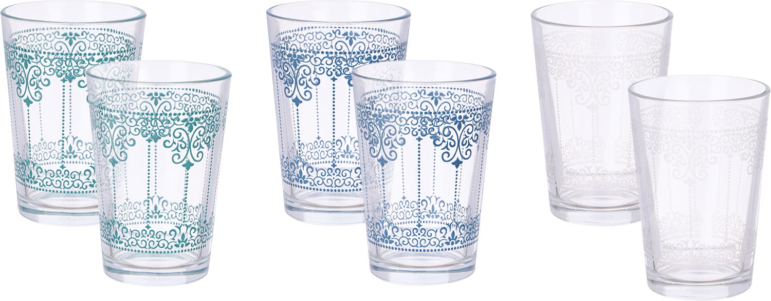 Wisteria Glass Drinking Cups Set, 6 Pieces - Multicolor