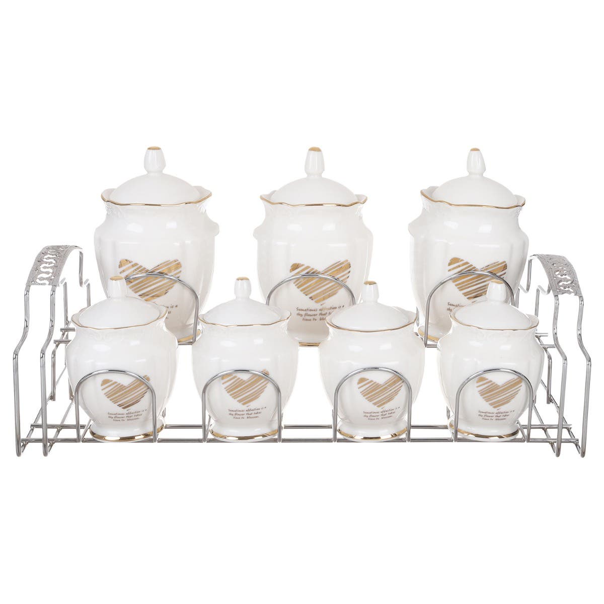 Lotus Dream Porcelain Spice Set, 7 Pieces - White Gold