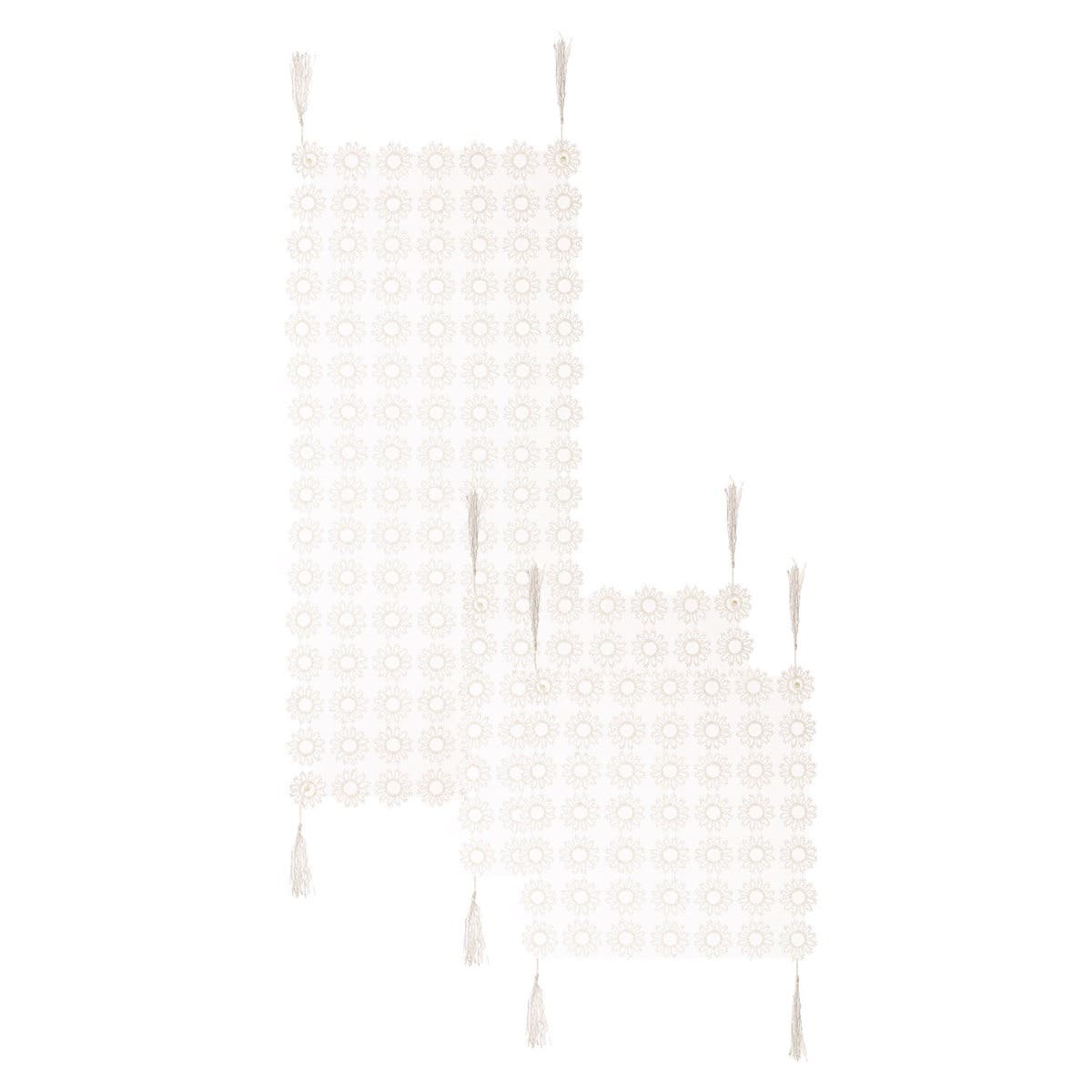 Tulle Embroidered Tablecloth Set, 3 Pieces - White