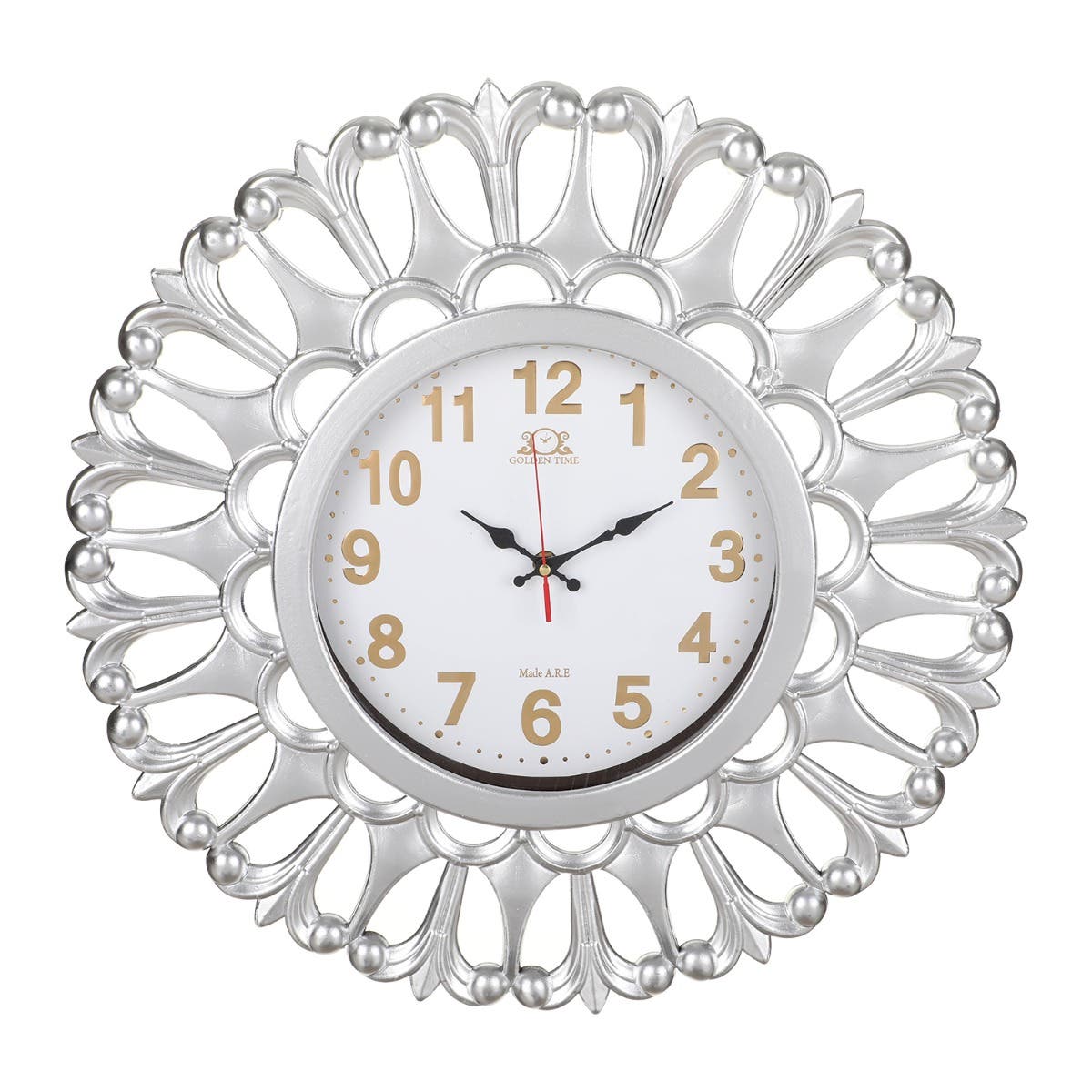 Round Plastic Wall Watch, 49 cm - Silver