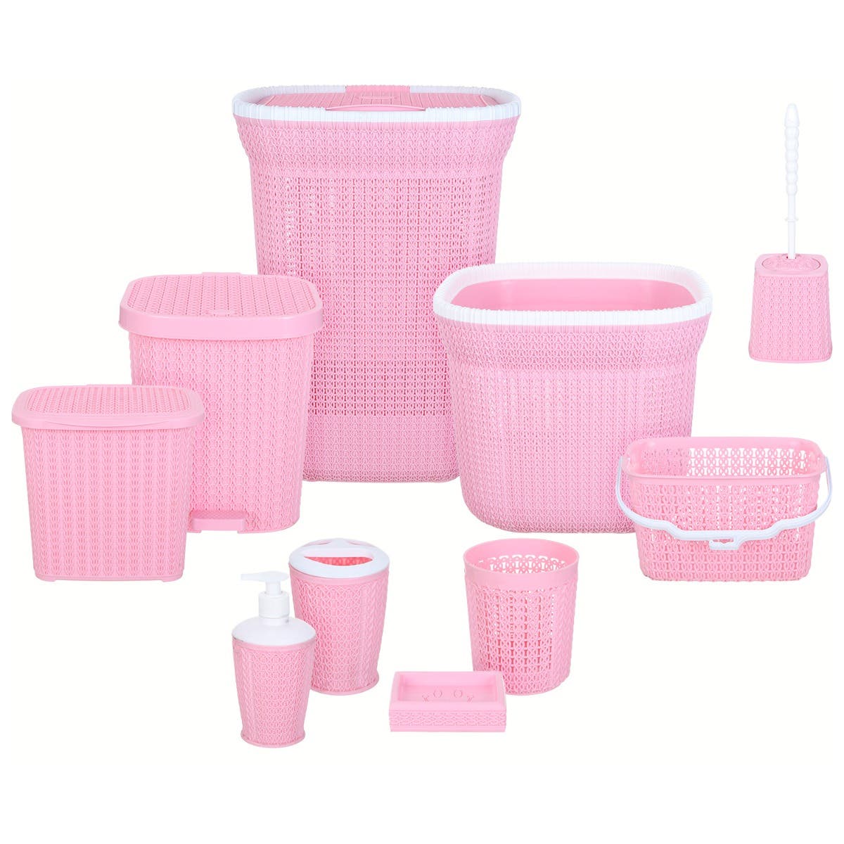 Al Wataneya Plastic Bathroom Set, 10 Pieces - Pink