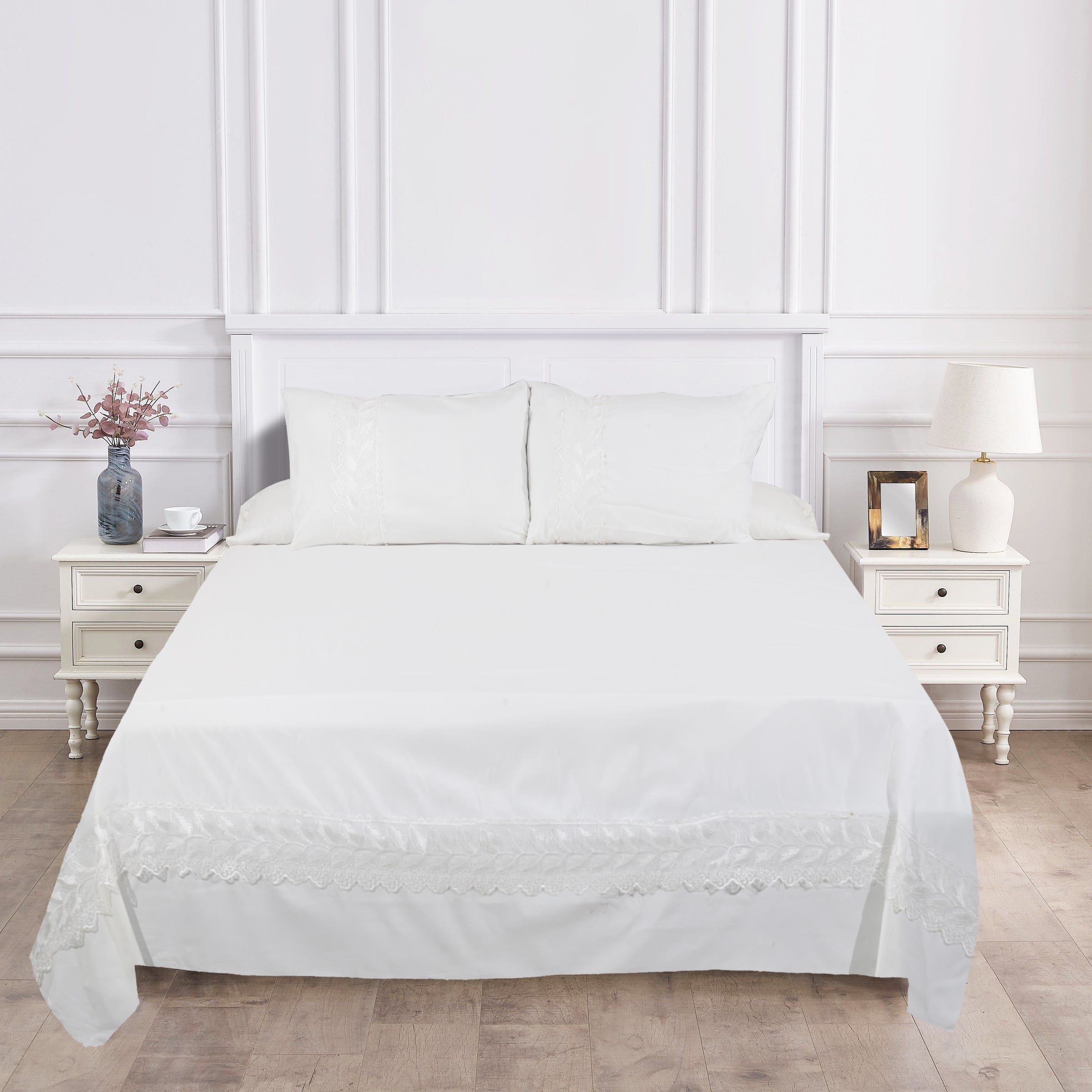 Kinzy Bed Microfiber Bedding Sheet Set, 4 Pieces, 220x240 cm - Off White