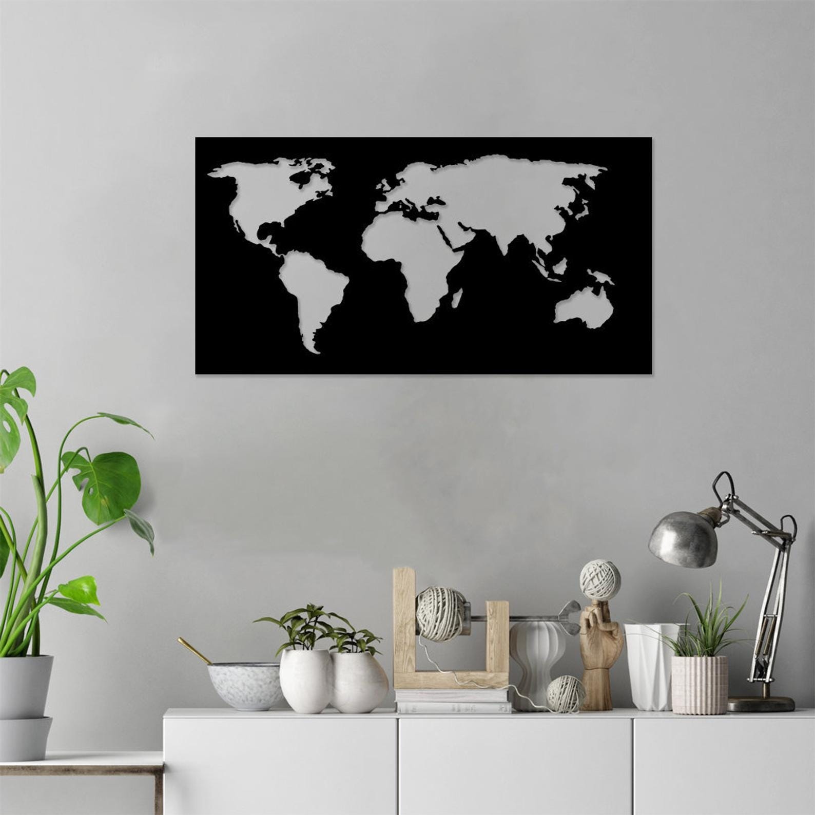 MDF World Map Wall Hanging Decor, 130X57X0.5 Cm - Black