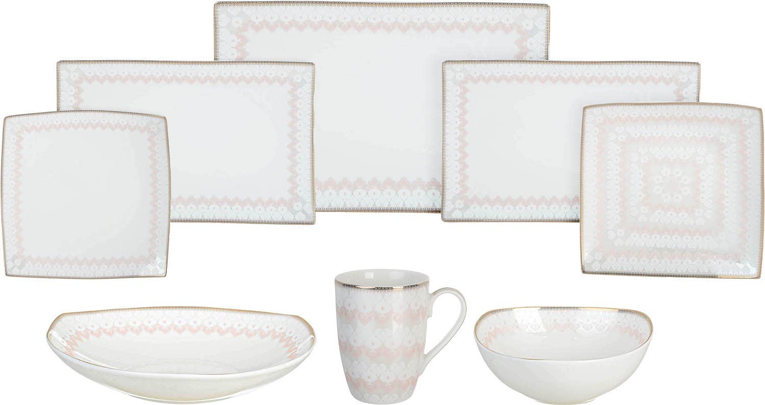Lotus square porcelain dinner set, 33 pieces - White Rose