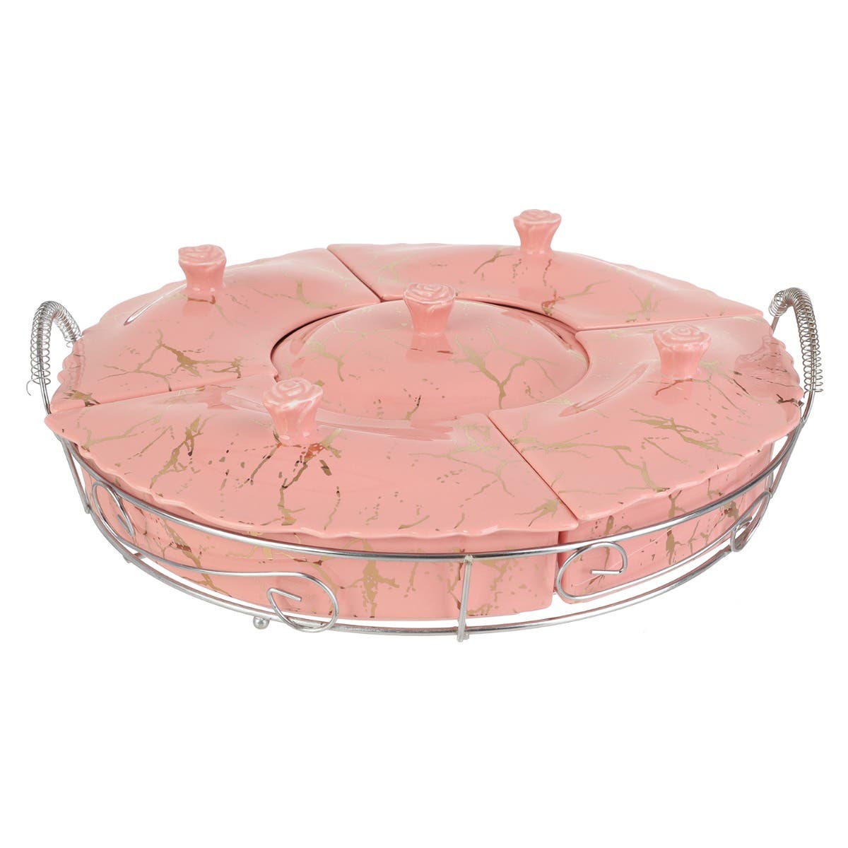 Nuts Bowl Round with Stainless Steel Base, 5 Pieces - Pink