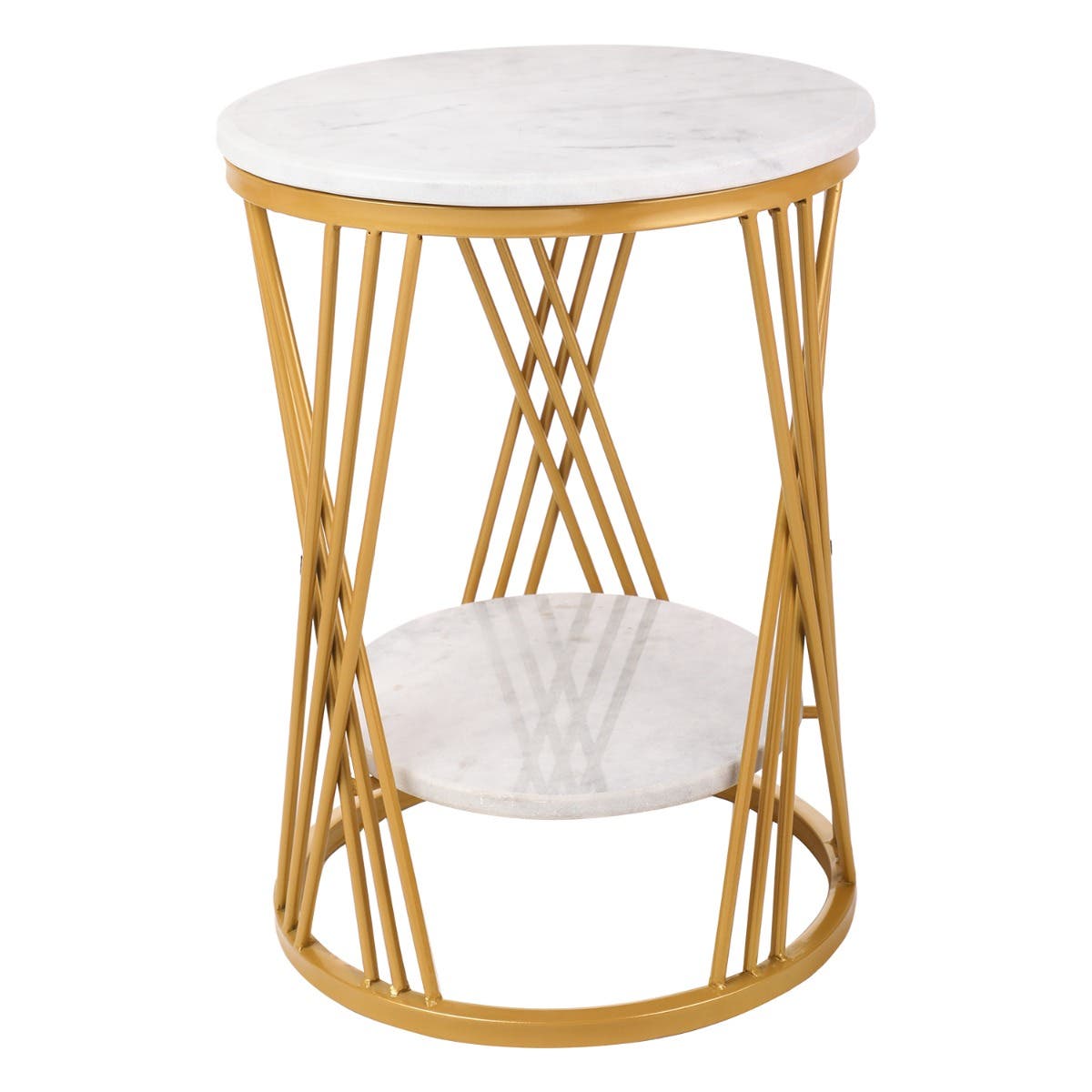 Steel Corner Side Table, 2 Shelve, 50×55 Cm - Gold White