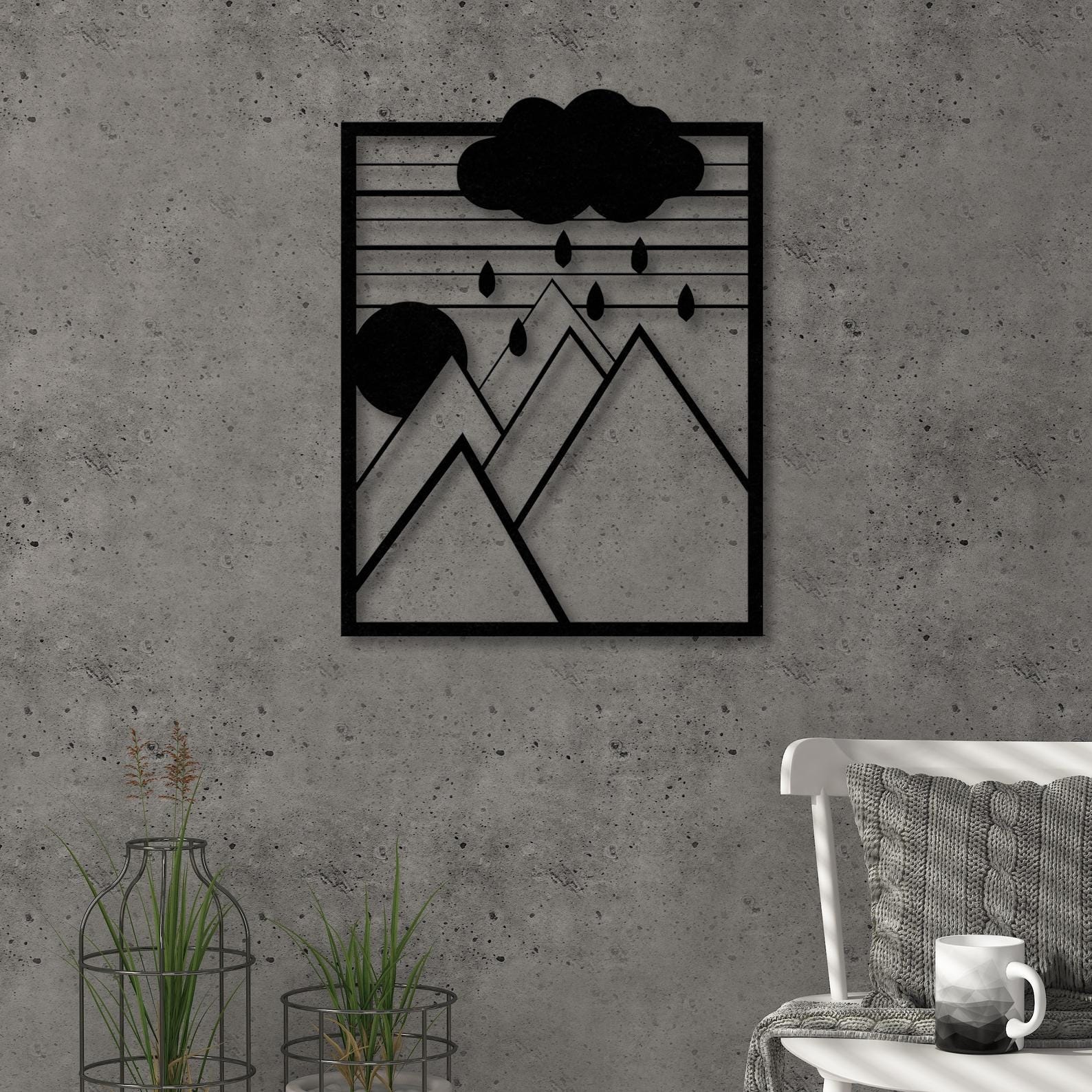 MDF Rainy Mountains Modern Wall Hanging Art, 120X93X0.5 Cm - Black