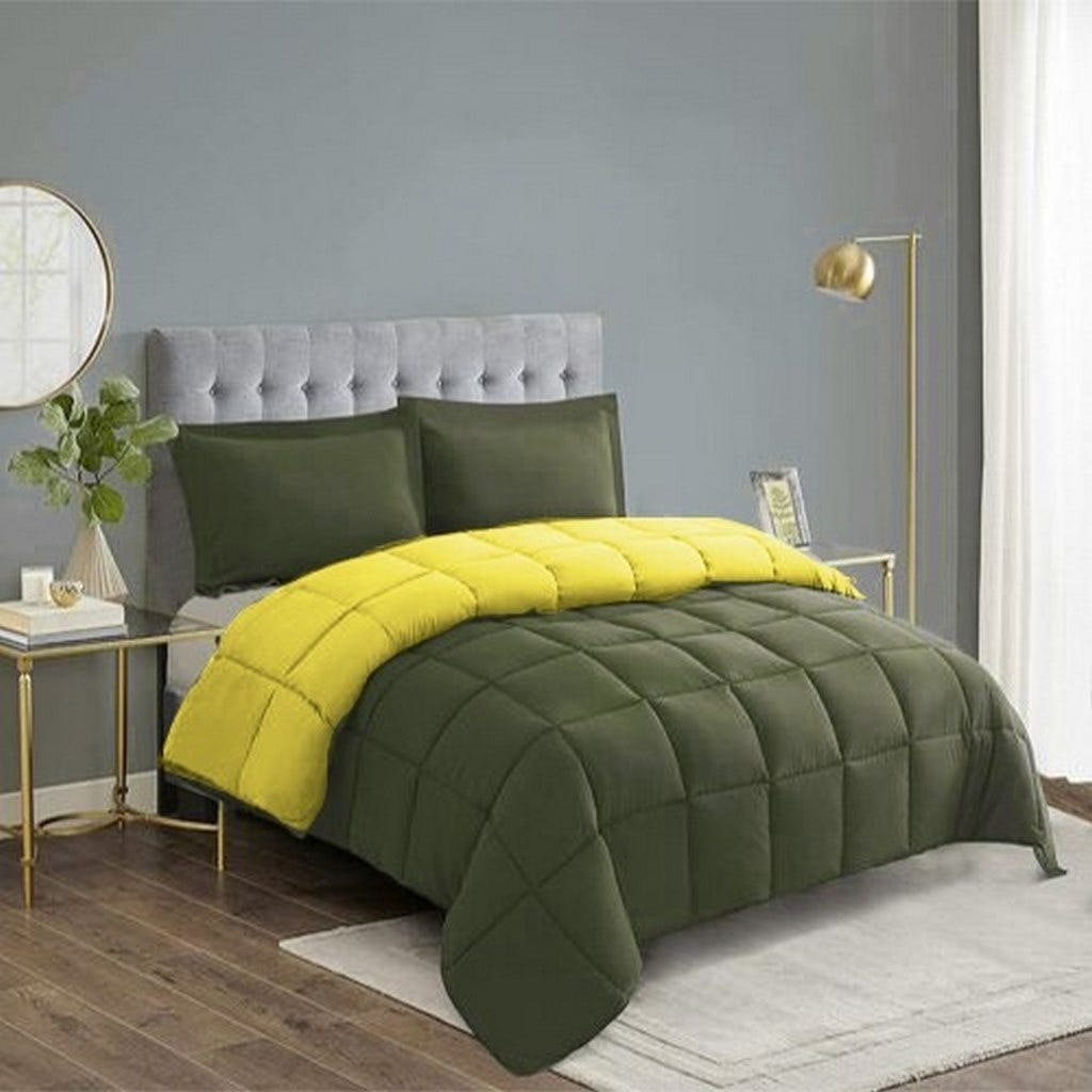 Line Sleep Fiber Double Face Quilt, 240x220 cm - Olive Yellow