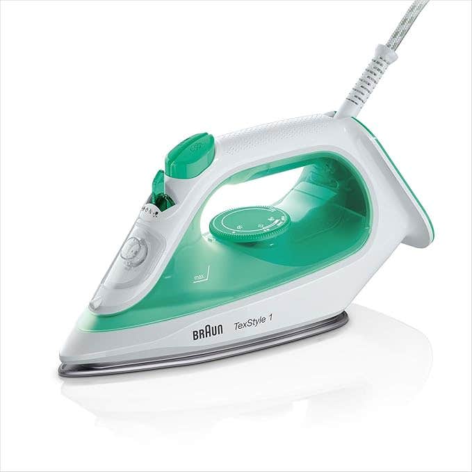 Braun SI 1040 GR TexStyle1 Steam Iron, with SuperCeramic Soleplate, Vertical Steam, 2000 Watt - White Green