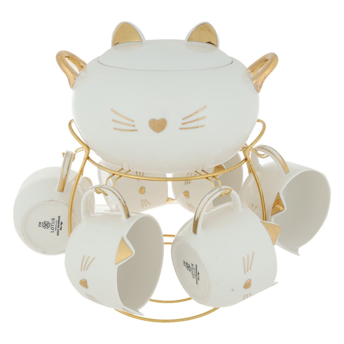 Lotus Dream Porcelain Bowl Set, 8 Pieces - White Gold
