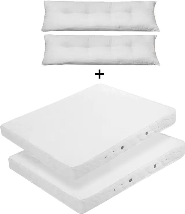 2 Connected Spring Cotton Mattresses, 100×195×25 Cm, 2 Pillows - Multicolor