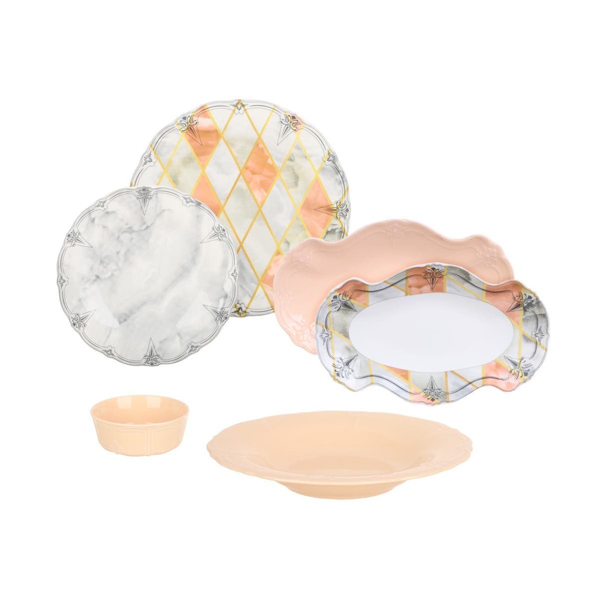 Lotus Porcelain Dinner Set, 26 Pieces - MultiColor