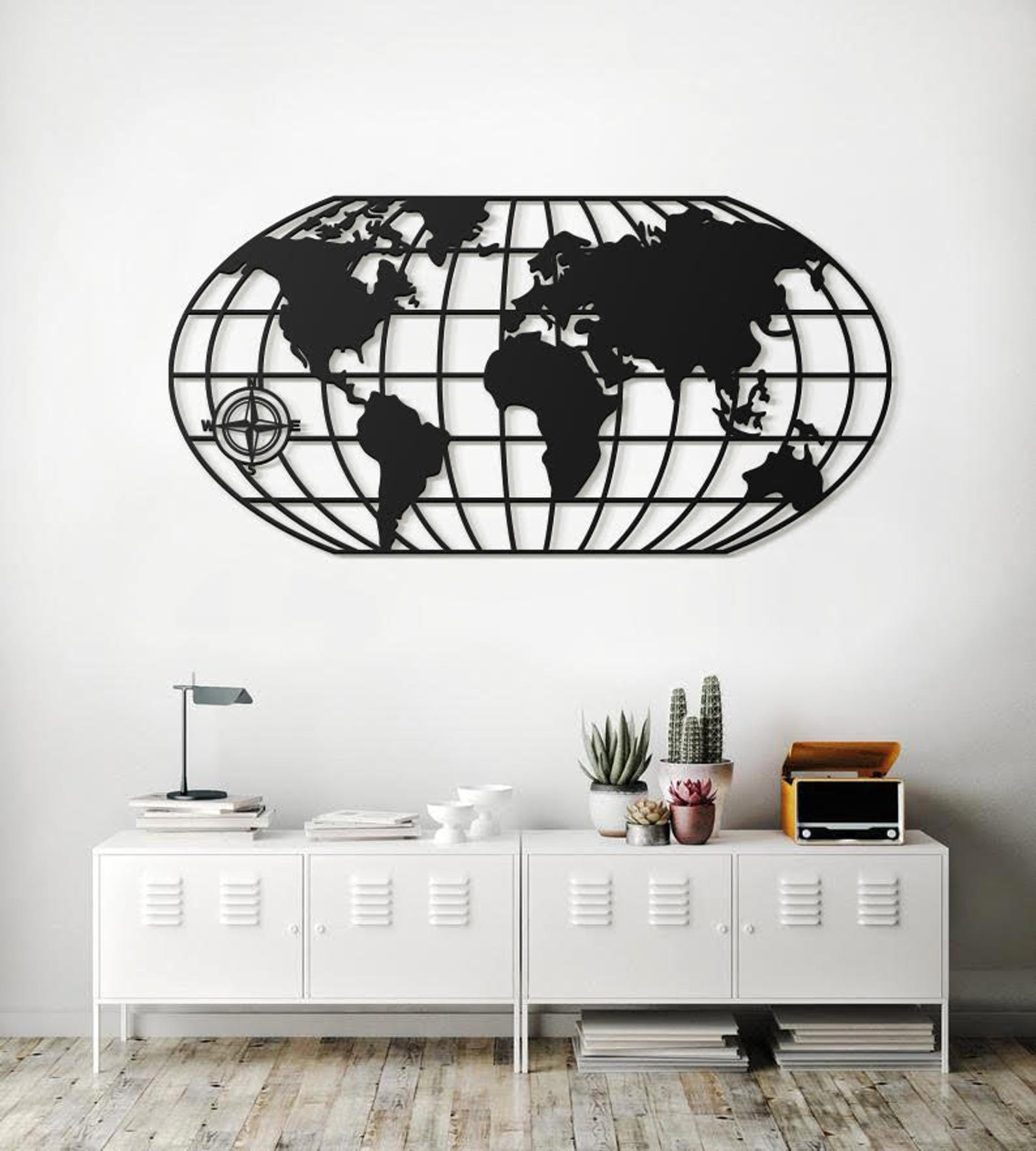 MDF Eh World Map Wall Hanging Art, 120X66X0.5 Cm - Black
