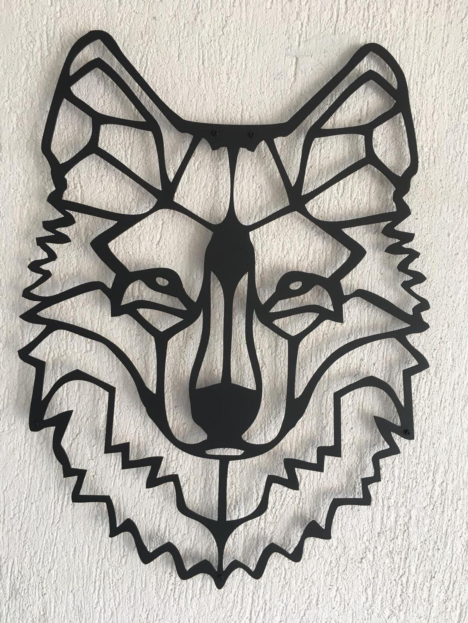 MDF Wolf Head Wall Hanging Art, 110X83X0.5 Cm - Black