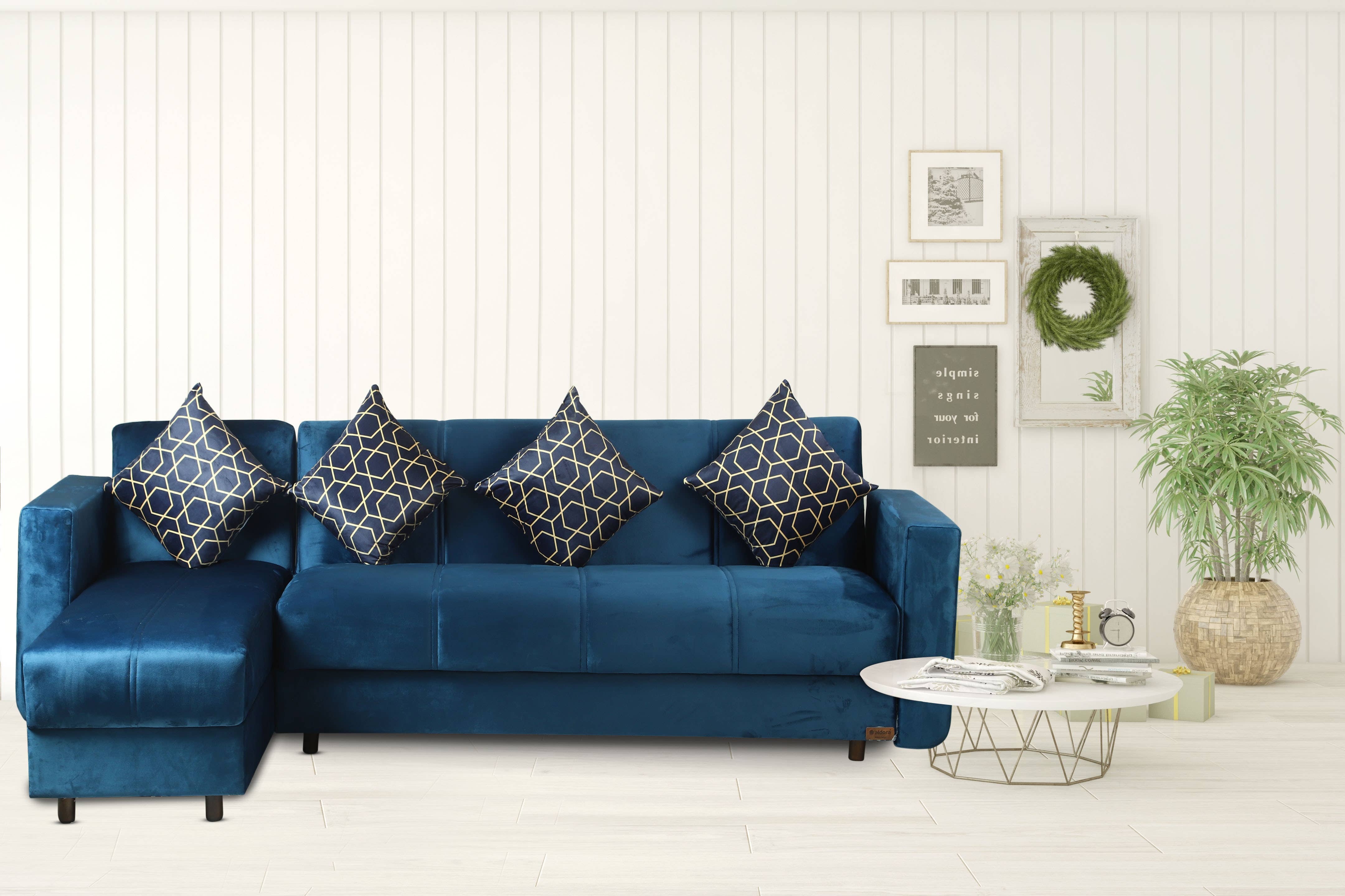 Aldora Sono L-Shape Sofa, Wood Layered Counter, Multi-Use, 3-Seat Sofa, Chaise Longue, 4 Cushions, 180×80×70 cm