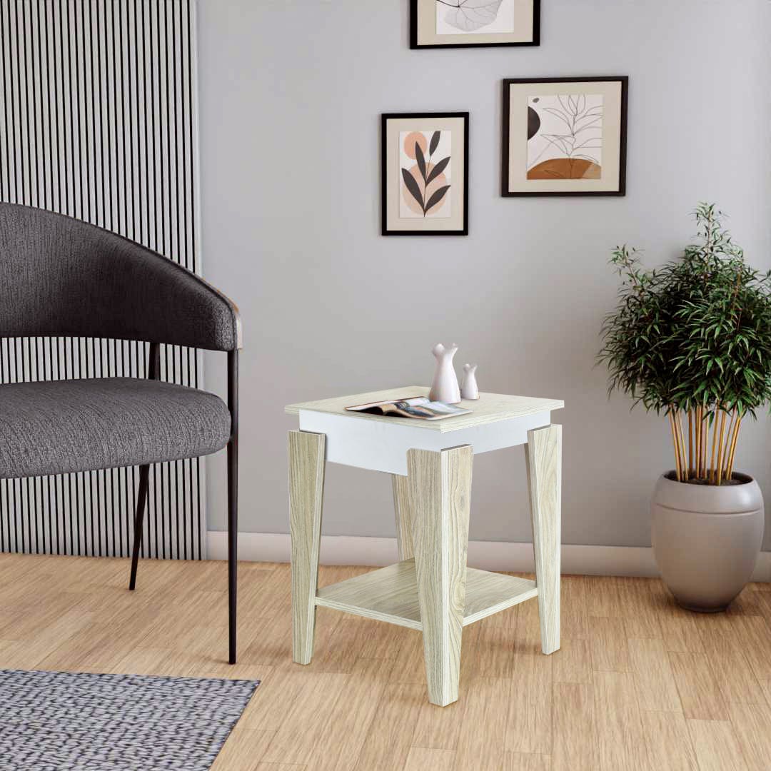 MDF Wood Square Side Table, 40×40×55 cm - Beige White