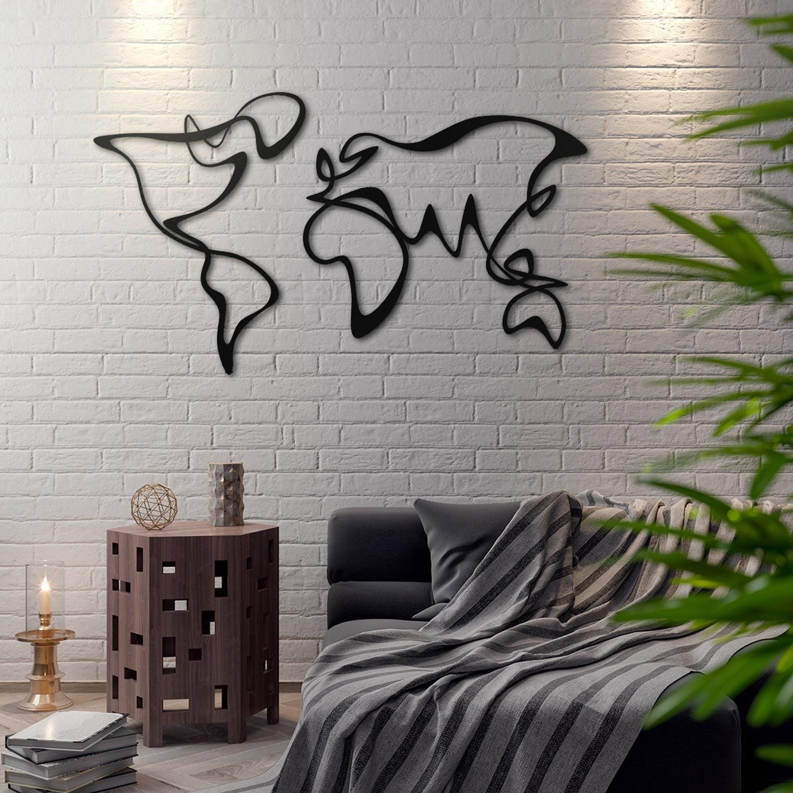 MDF Verden World Map Wall Hanging Decor, 120X69X0.5 Cm - Black