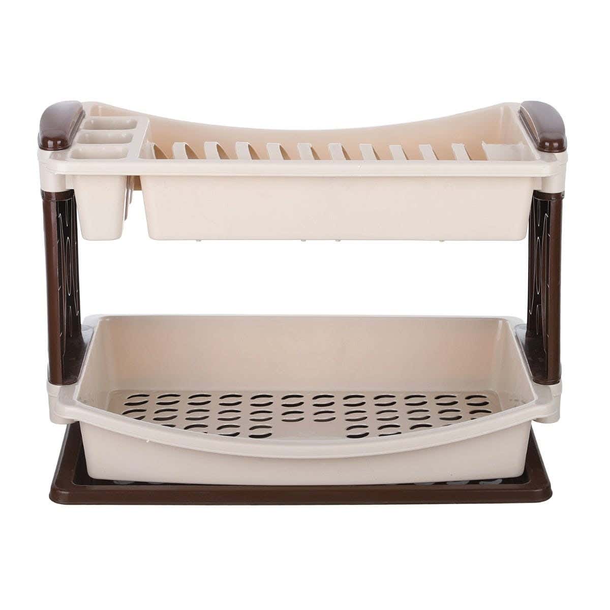 Al Wataneya Plastic Dishes Rack, 2 Tiers - Beige Brown