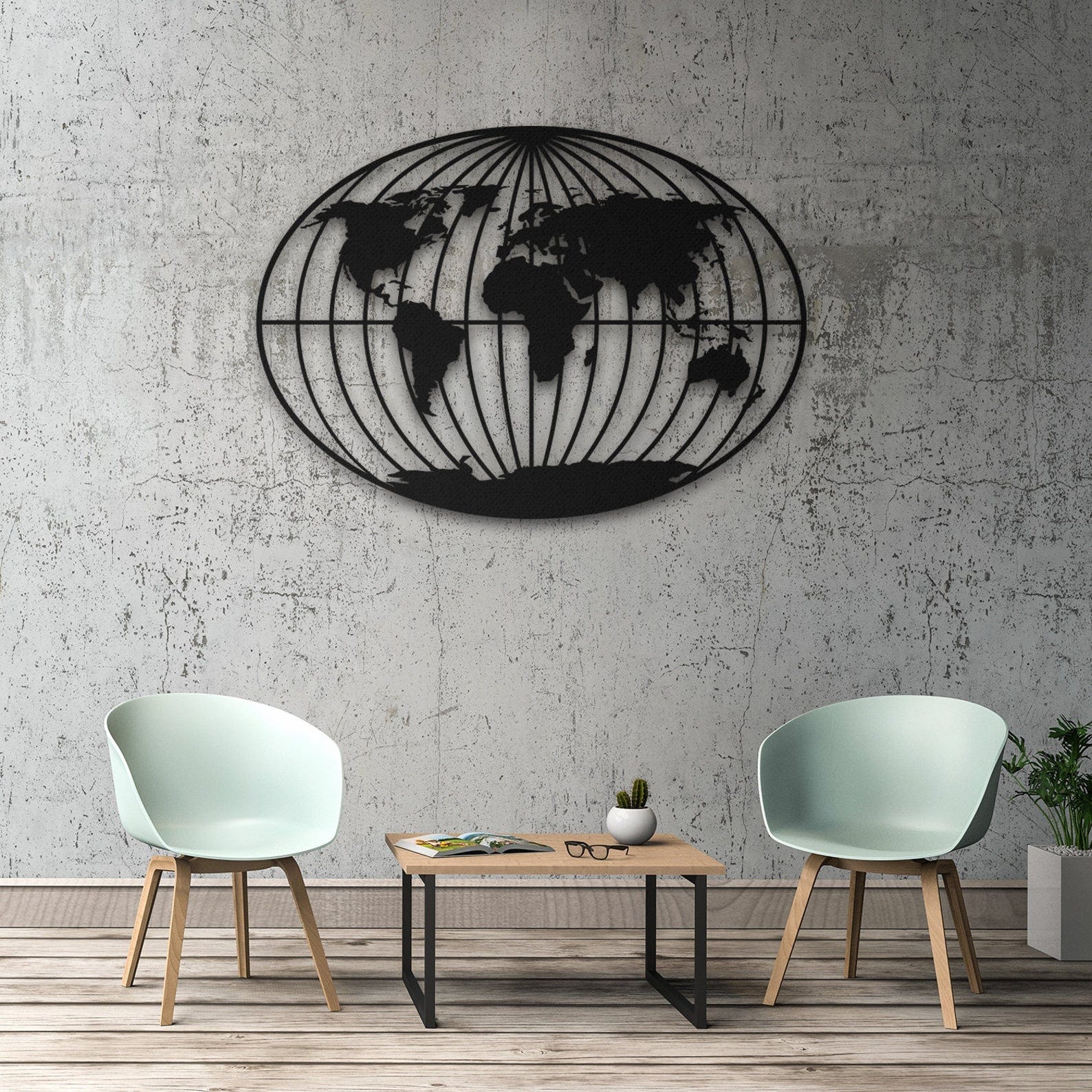 MDF World Map Wall Hanging Art, 130X92X0.5 Cm - Black