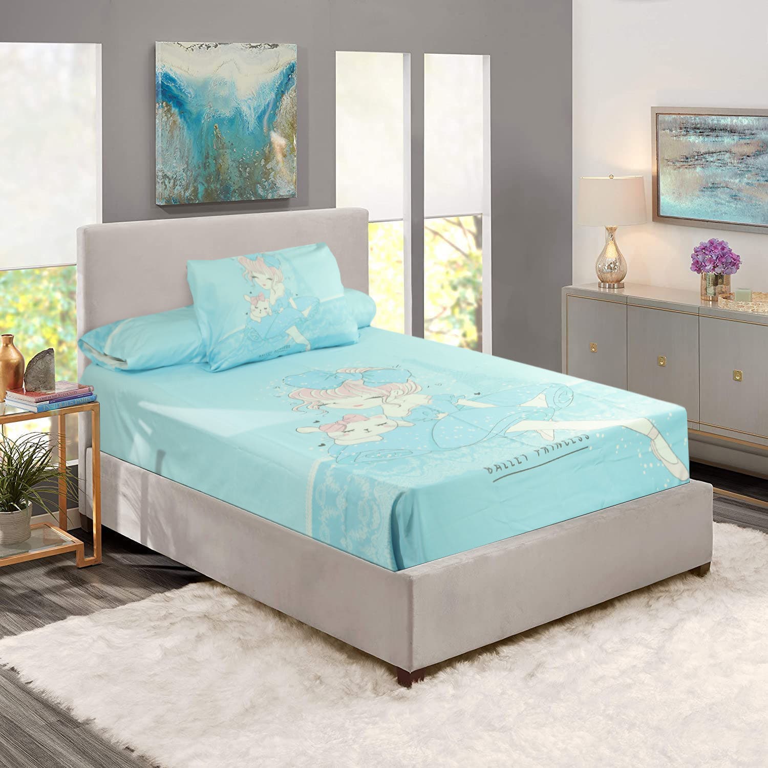White Gold Microfiber Kids Bedding Sheet Set , 6 Pieces, approximately 1800 grm - Multicolor